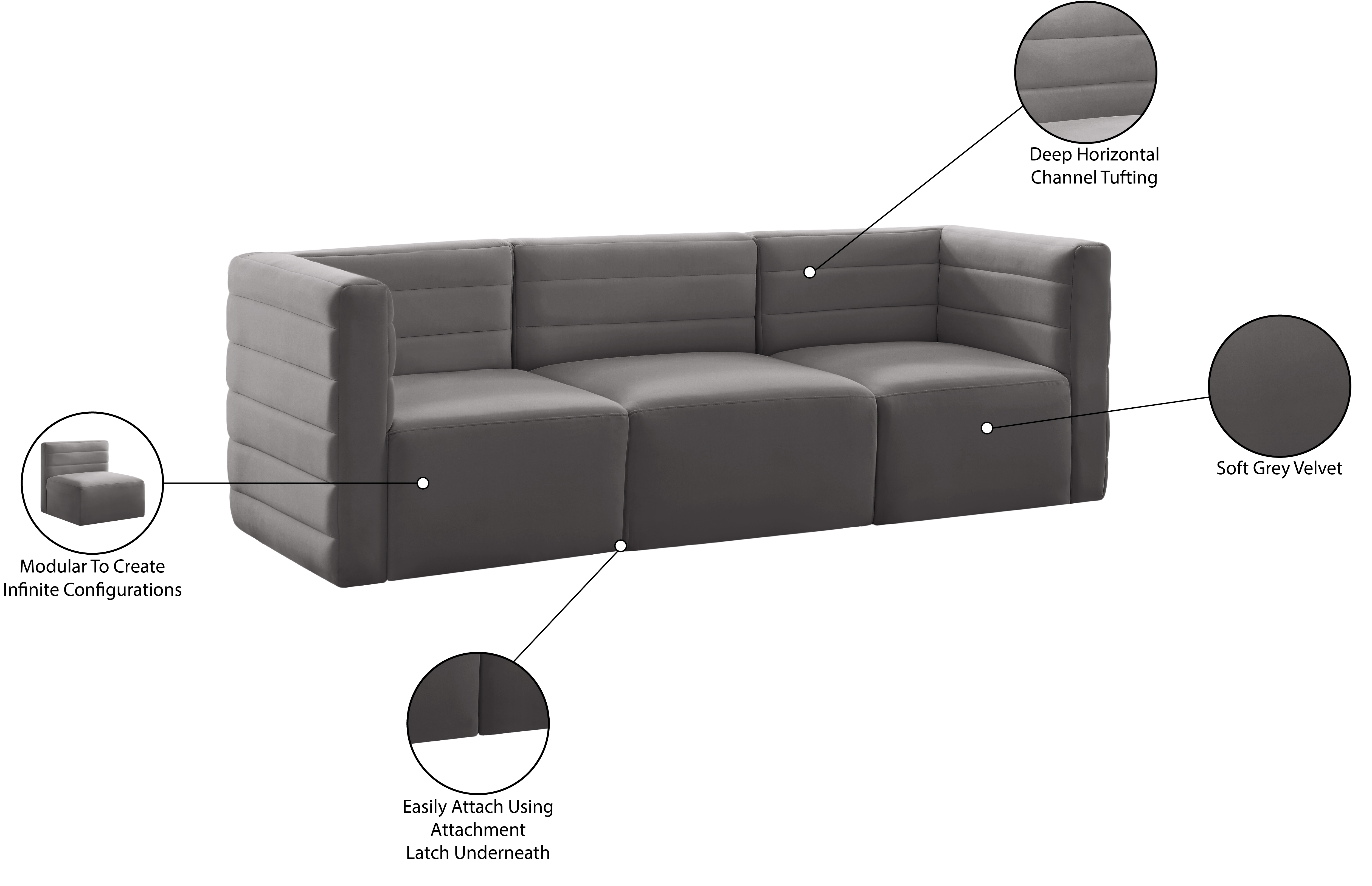 Quincy 95" Velvet Modular Comfort Sofa