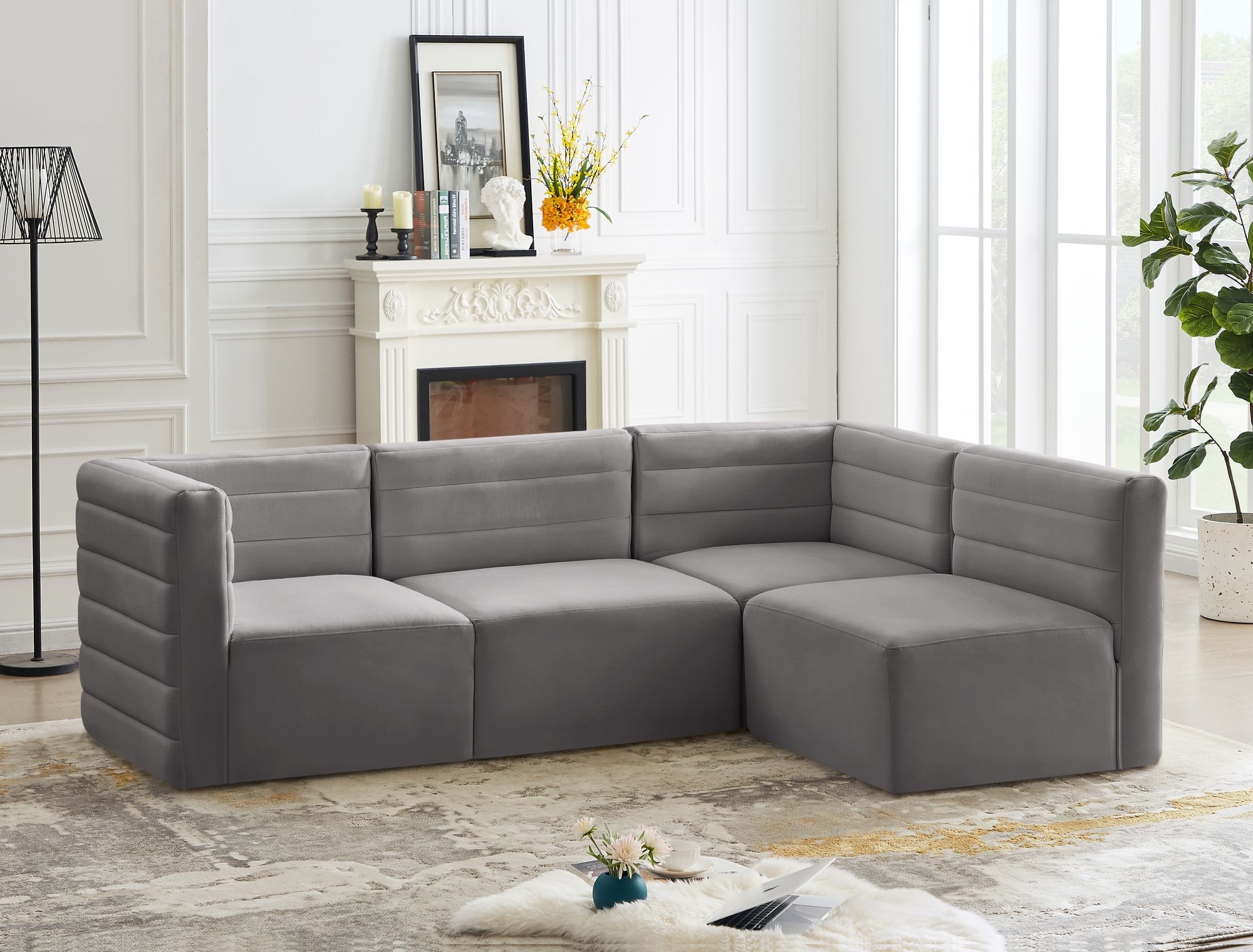 Quincy 95" 4-Piece Velvet Modular Comfort Sectional
