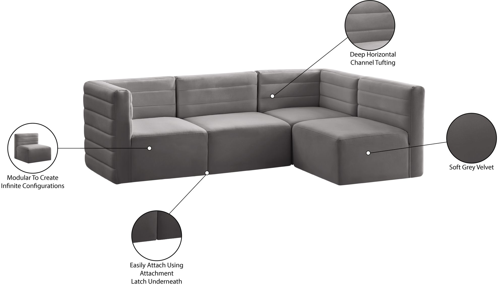 Quincy 95" 4-Piece Velvet Modular Comfort Sectional
