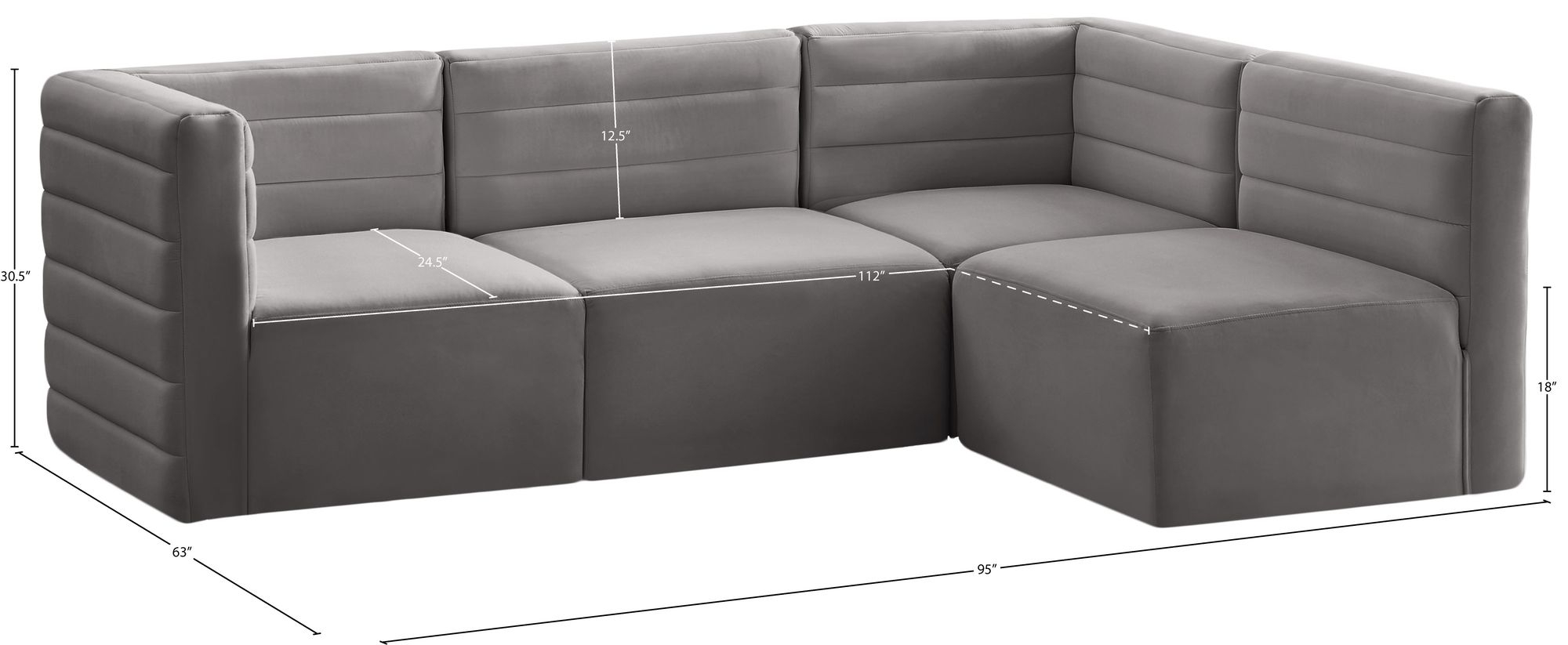 Quincy 95" 4-Piece Velvet Modular Comfort Sectional