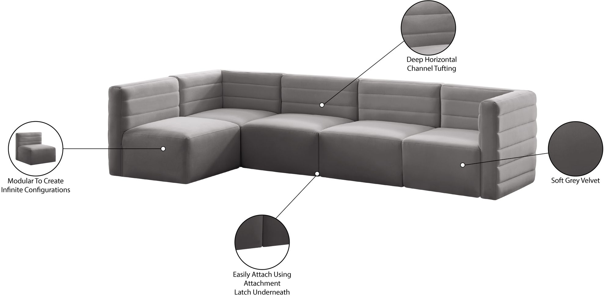 Quincy 126" 5-Piece Velvet Modular Comfort Sectional