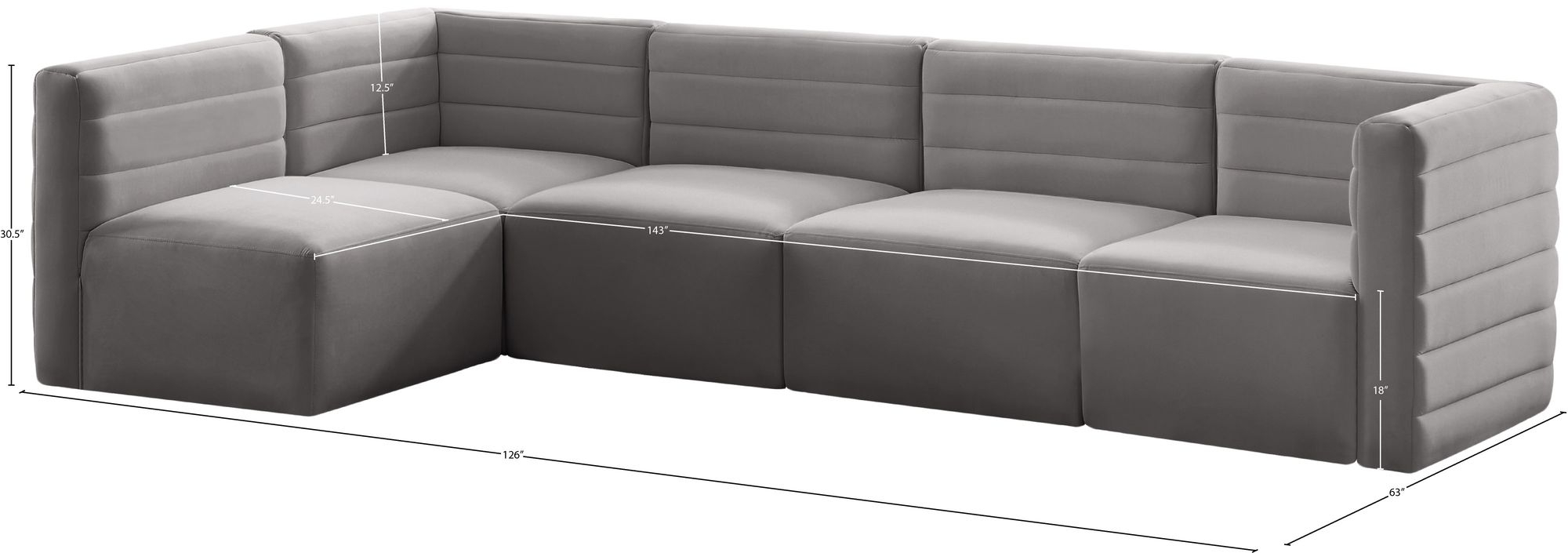 Quincy 126" 5-Piece Velvet Modular Comfort Sectional