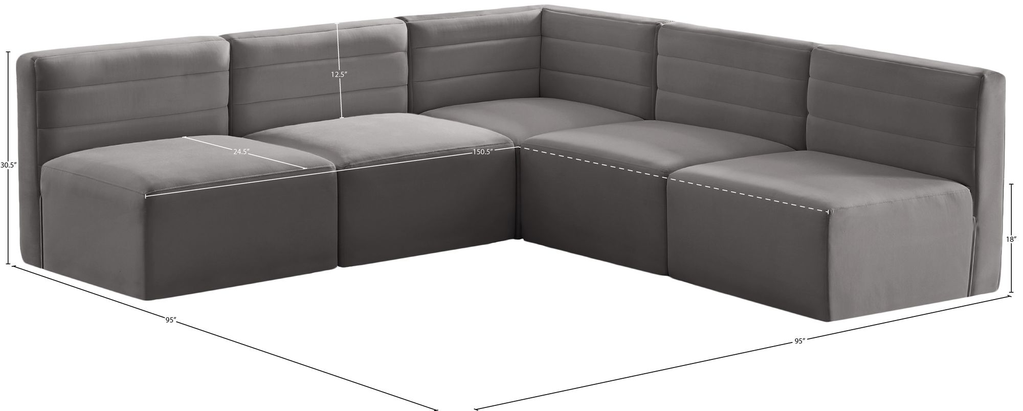 Quincy 95" 5-Piece Velvet Modular Comfort Armless Sectional