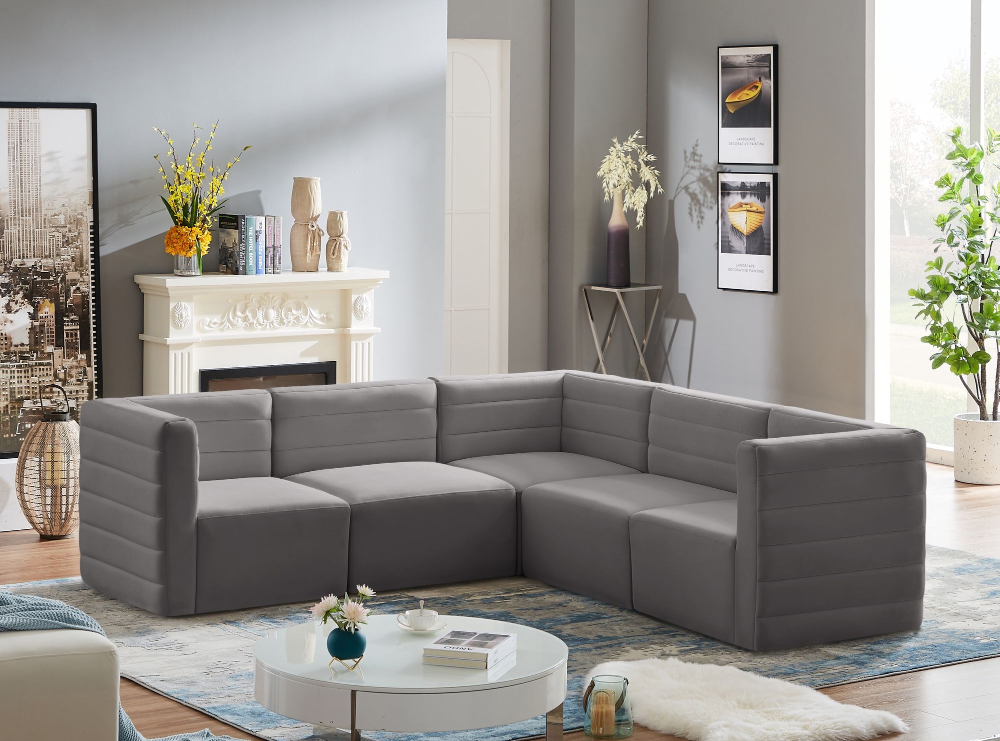 Quincy 95" 5-Piece Velvet Modular Comfort Sectional