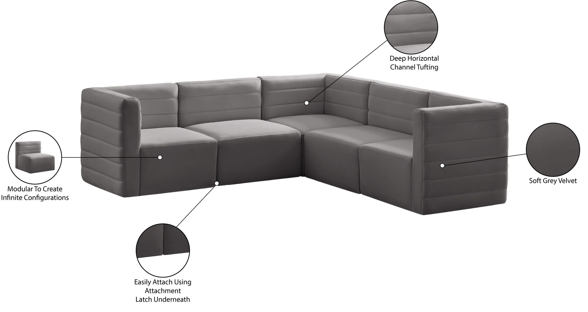 Quincy 95" 5-Piece Velvet Modular Comfort Sectional