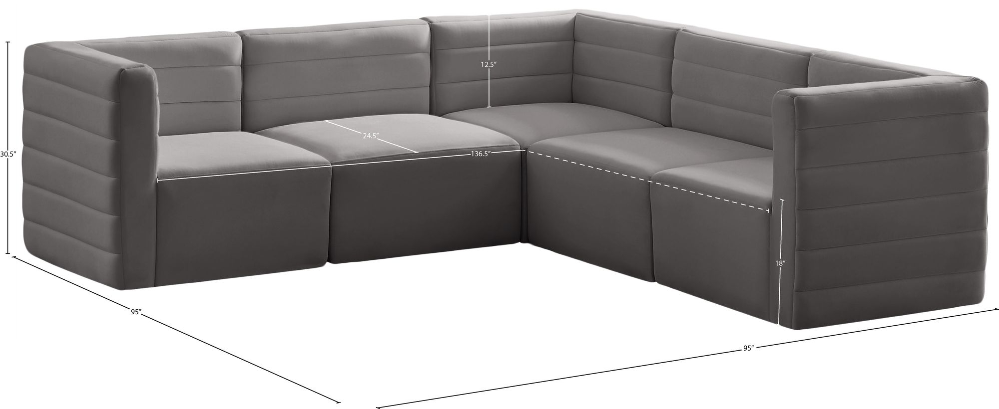 Quincy 95" 5-Piece Velvet Modular Comfort Sectional