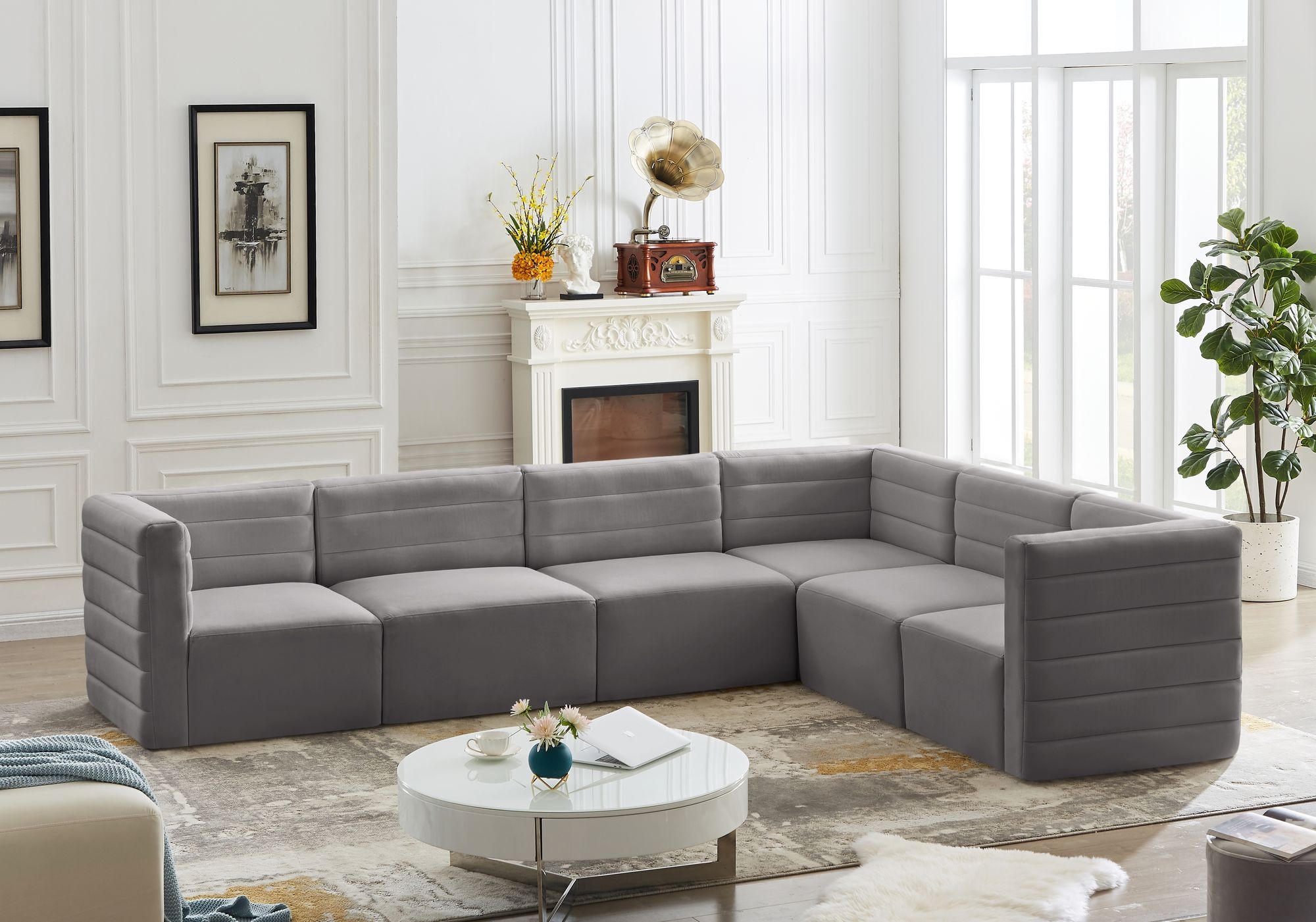Quincy 126" 6-Piece Velvet Modular Comfort Sectional