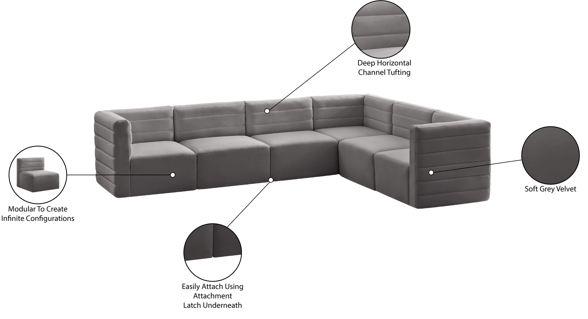 Quincy 126" 6-Piece Velvet Modular Comfort Sectional