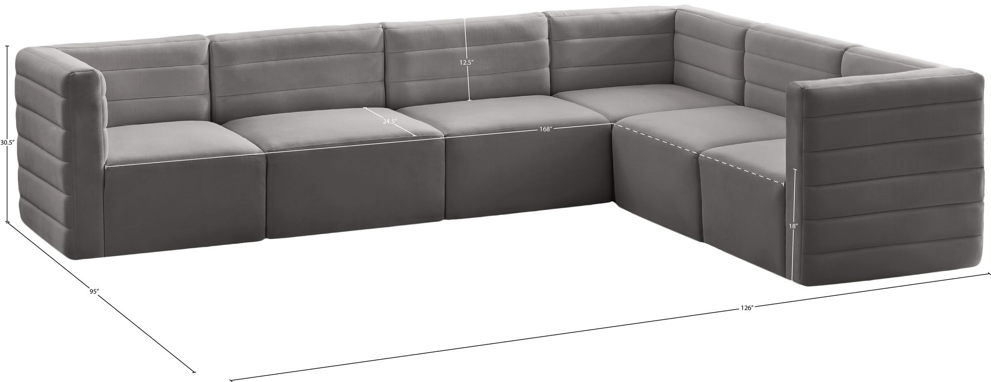 Quincy 126" 6-Piece Velvet Modular Comfort Sectional