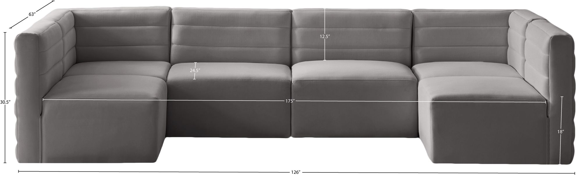 Quincy 126" 6-Piece Velvet Modular Comfort U-Shape Sectional