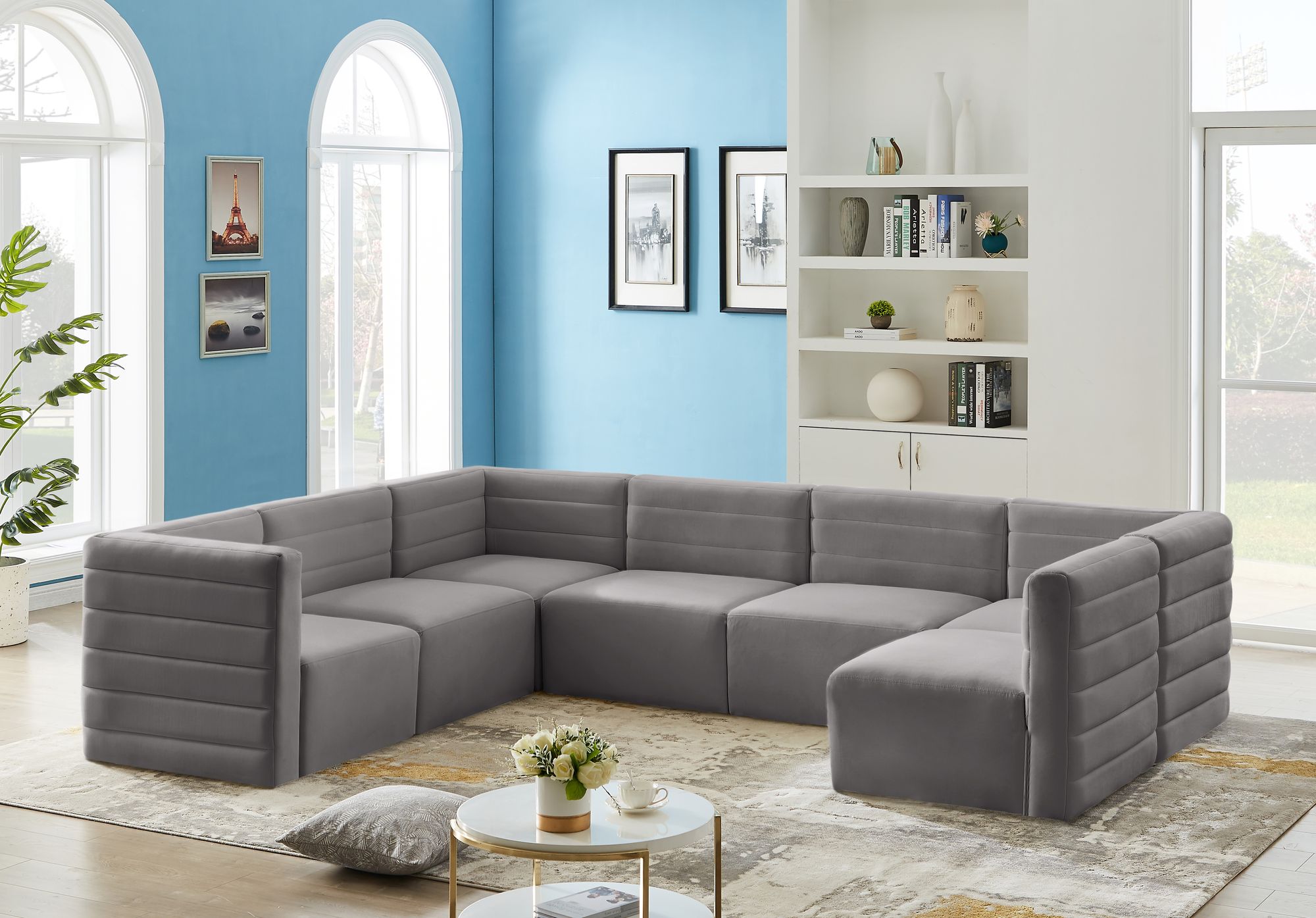 Quincy 126" 7-Piece Velvet Modular Comfort Sectional