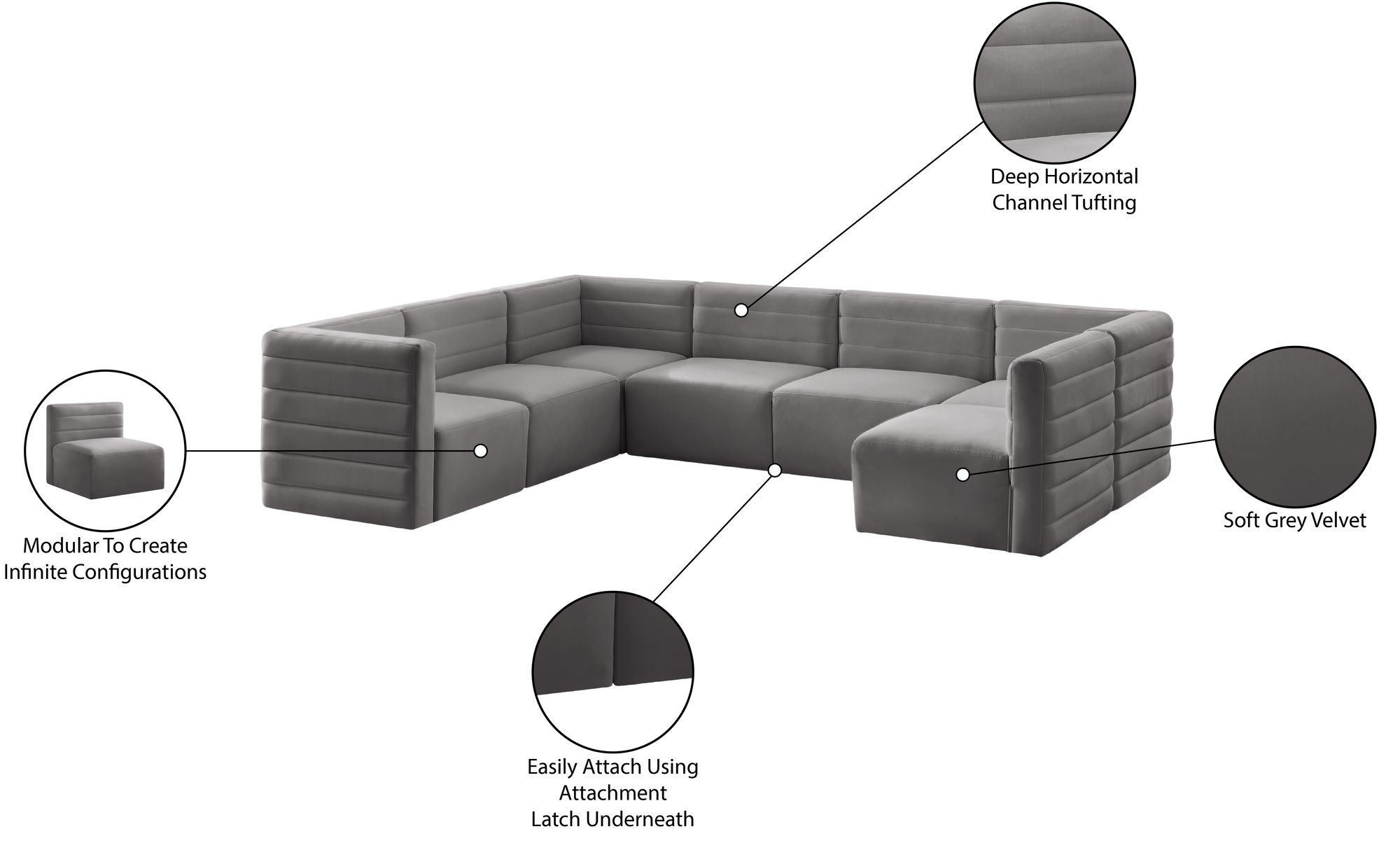 Quincy 126" 7-Piece Velvet Modular Comfort Sectional