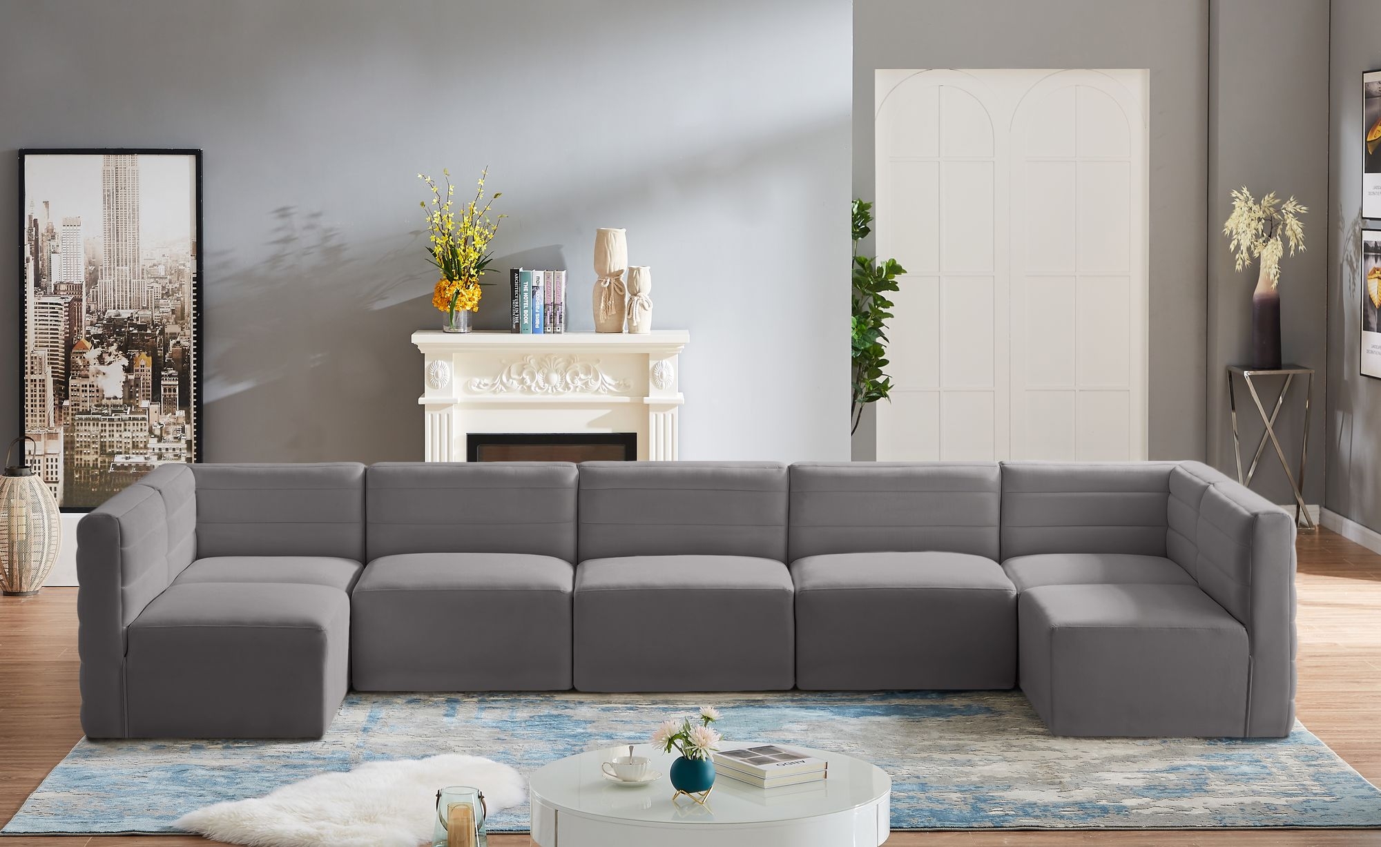 Quincy 158" 7-Piece Velvet Modular Comfort Sectional