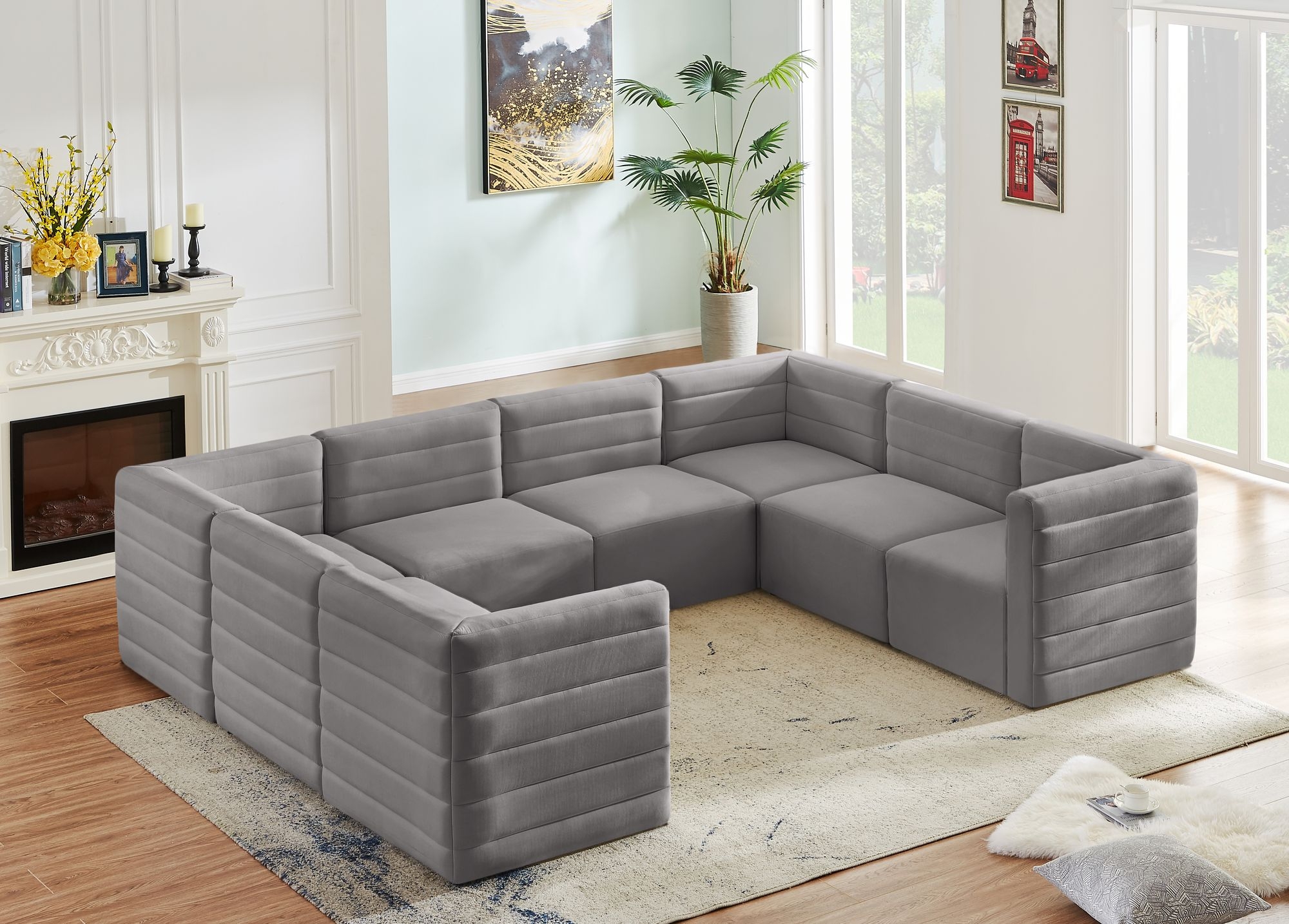 Quincy 126" 8-Piece Velvet Modular Comfort Sectional