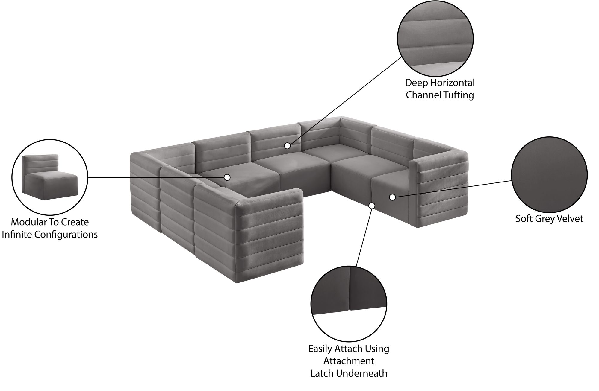 Quincy 126" 8-Piece Velvet Modular Comfort Sectional