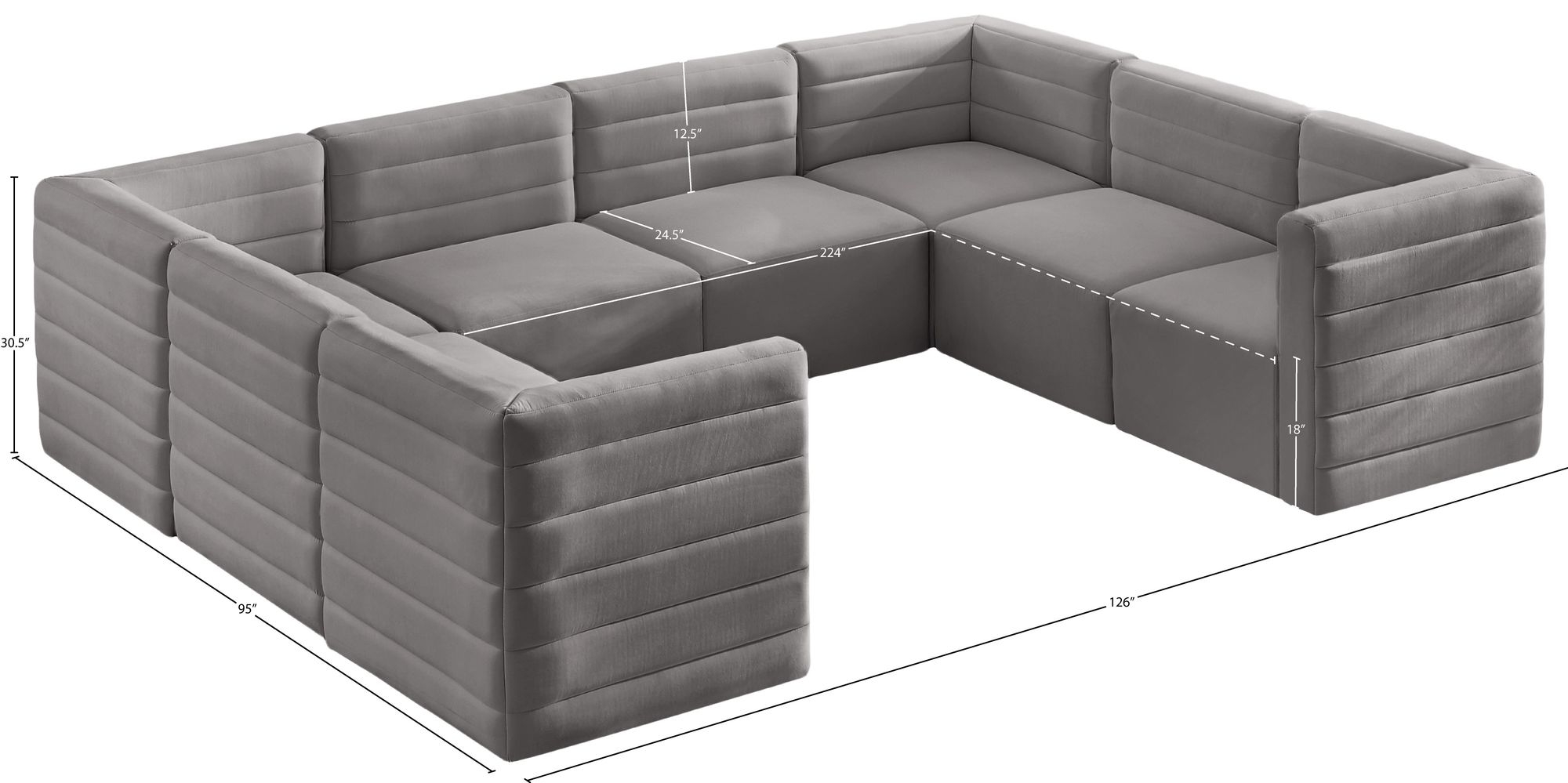 Quincy 126" 8-Piece Velvet Modular Comfort Sectional