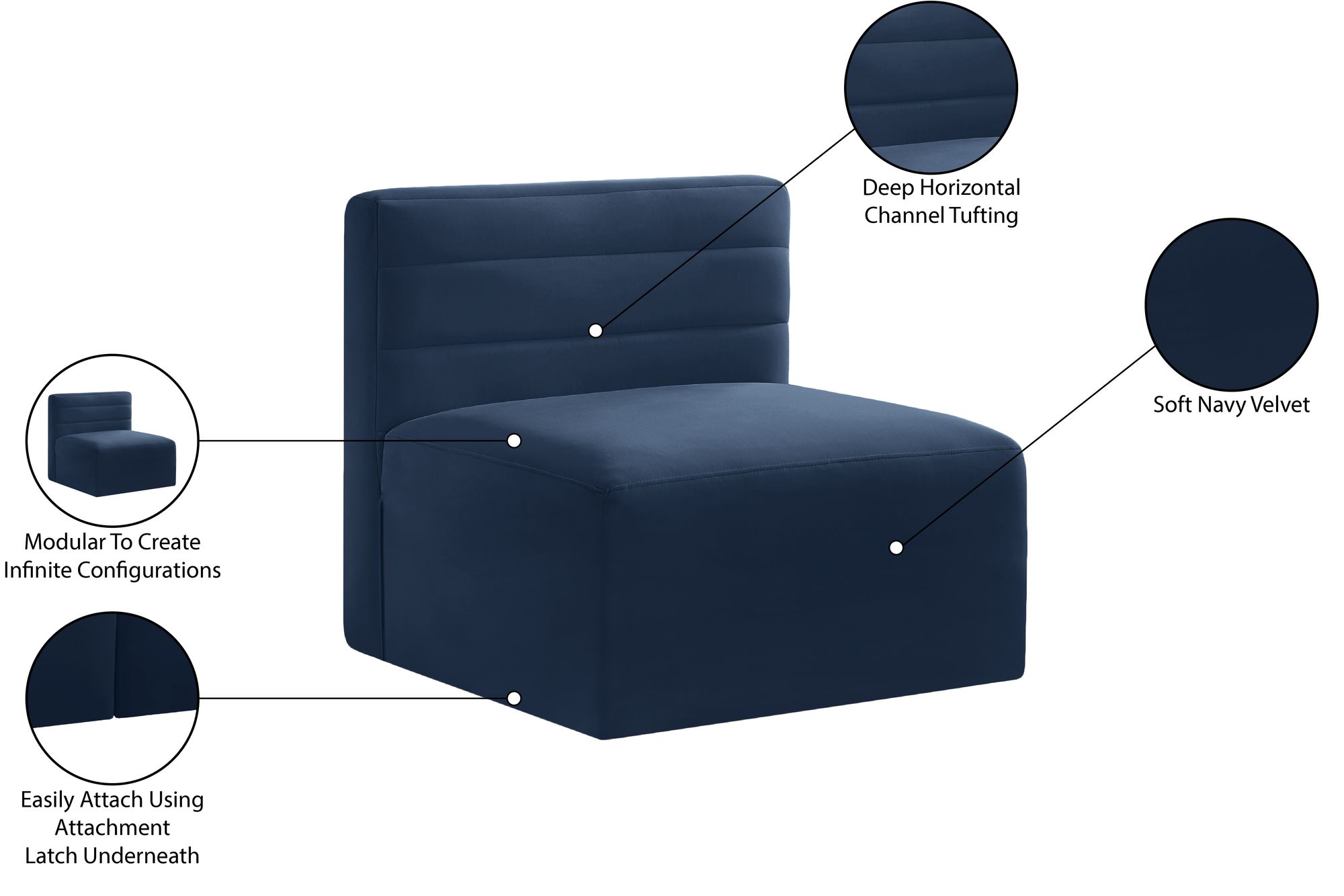 Quincy Velvet Modular Comfort Armless Chair
