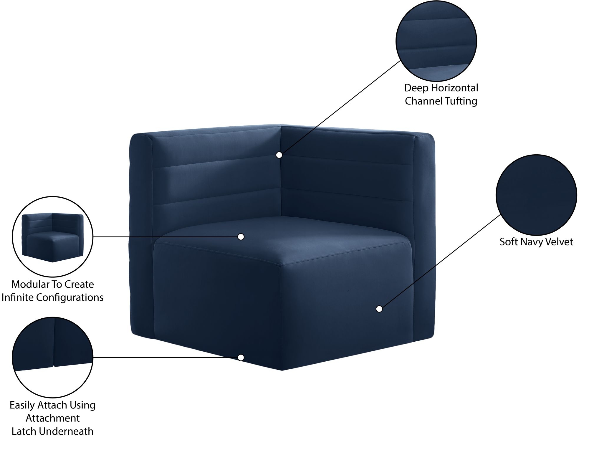 Quincy Velvet Modular Comfort Corner Chair