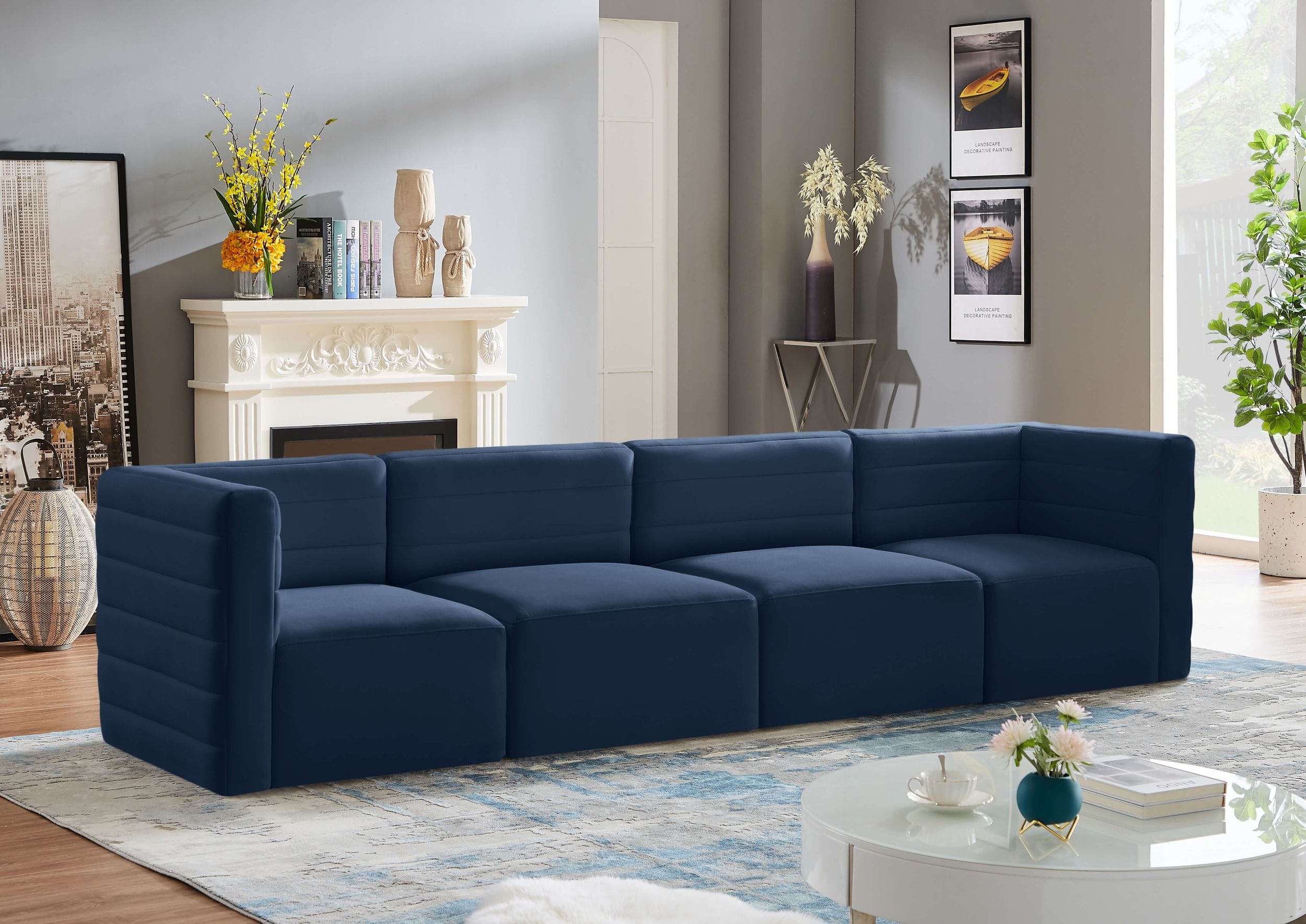 Quincy 126" Velvet Modular Comfort Sofa