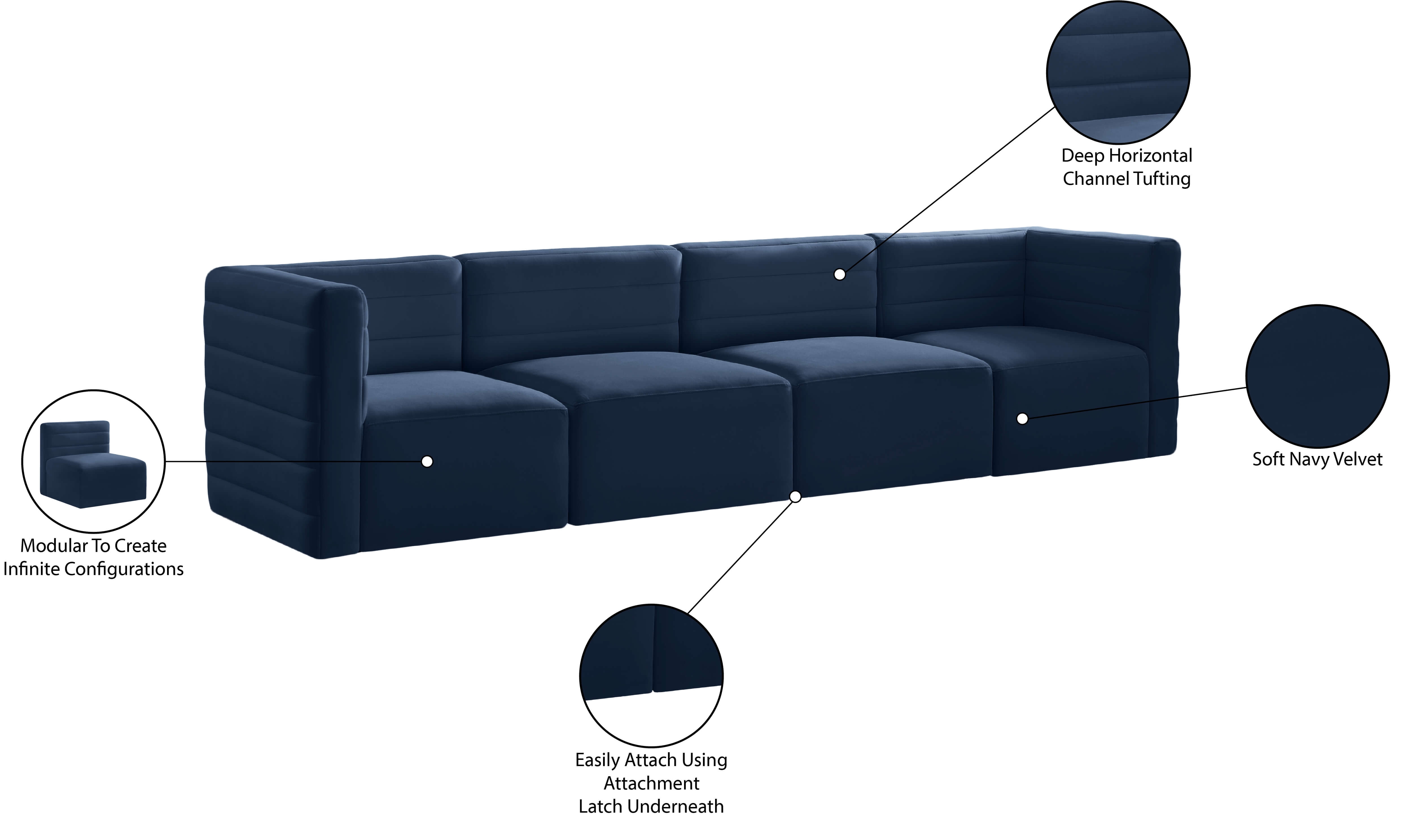 Quincy 126" Velvet Modular Comfort Sofa