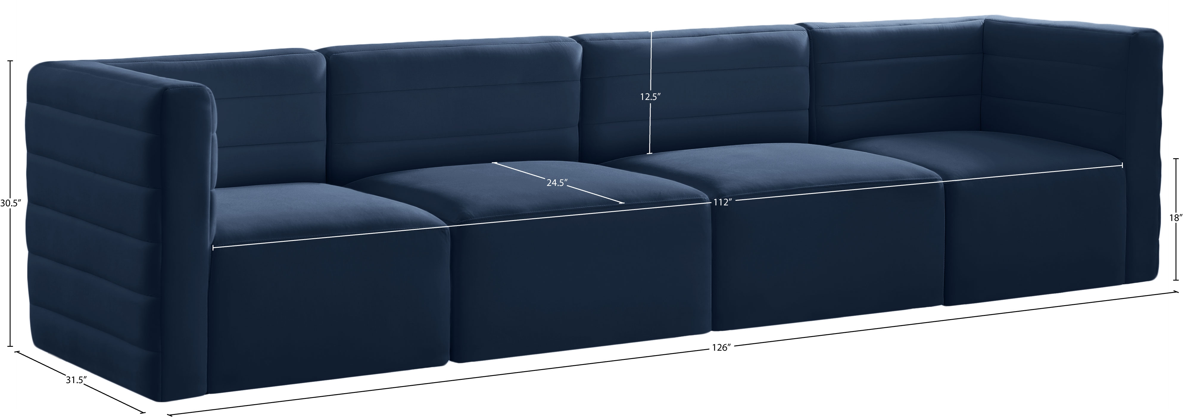Quincy 126" Velvet Modular Comfort Sofa