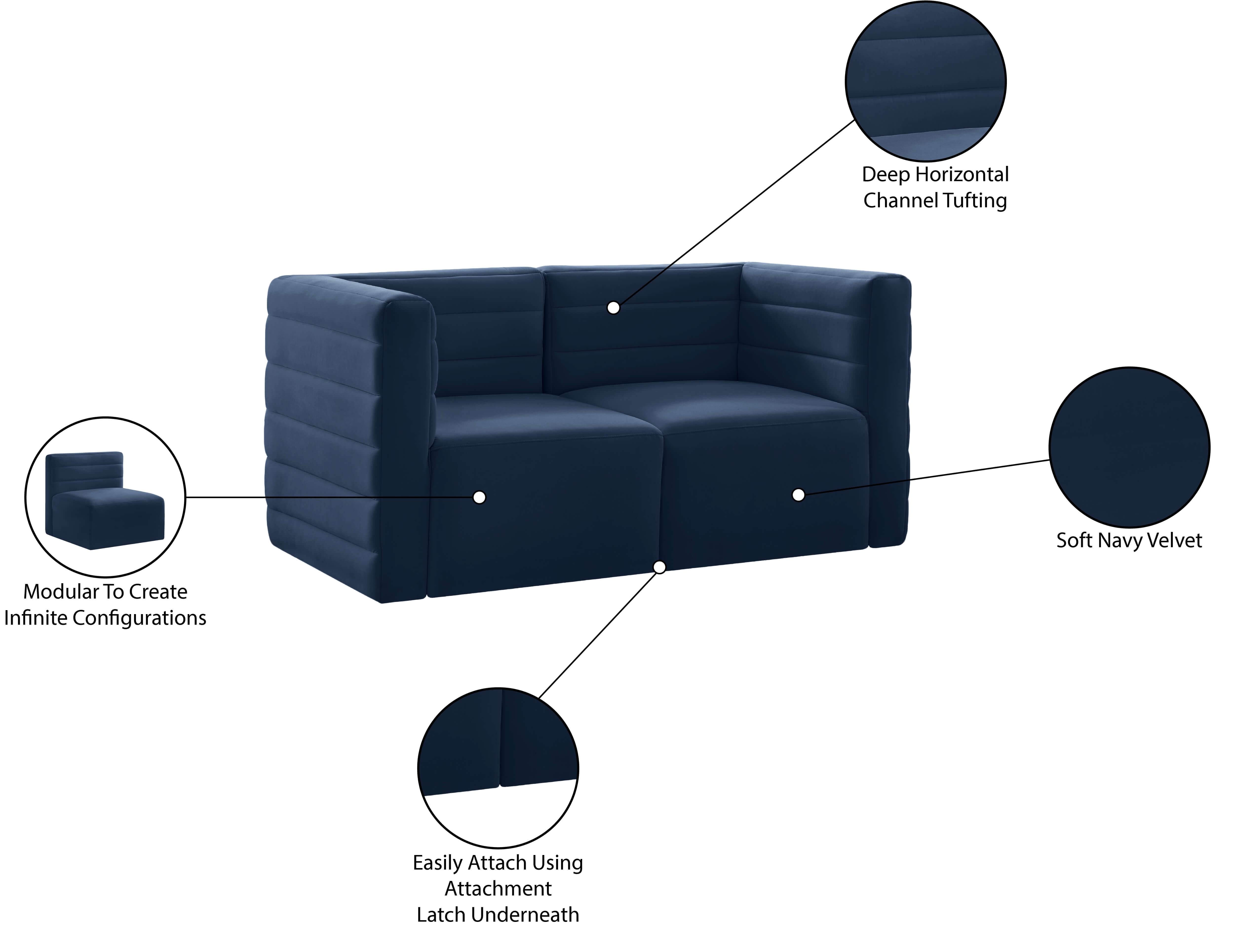 Quincy 63" Velvet Modular Comfort Sofa