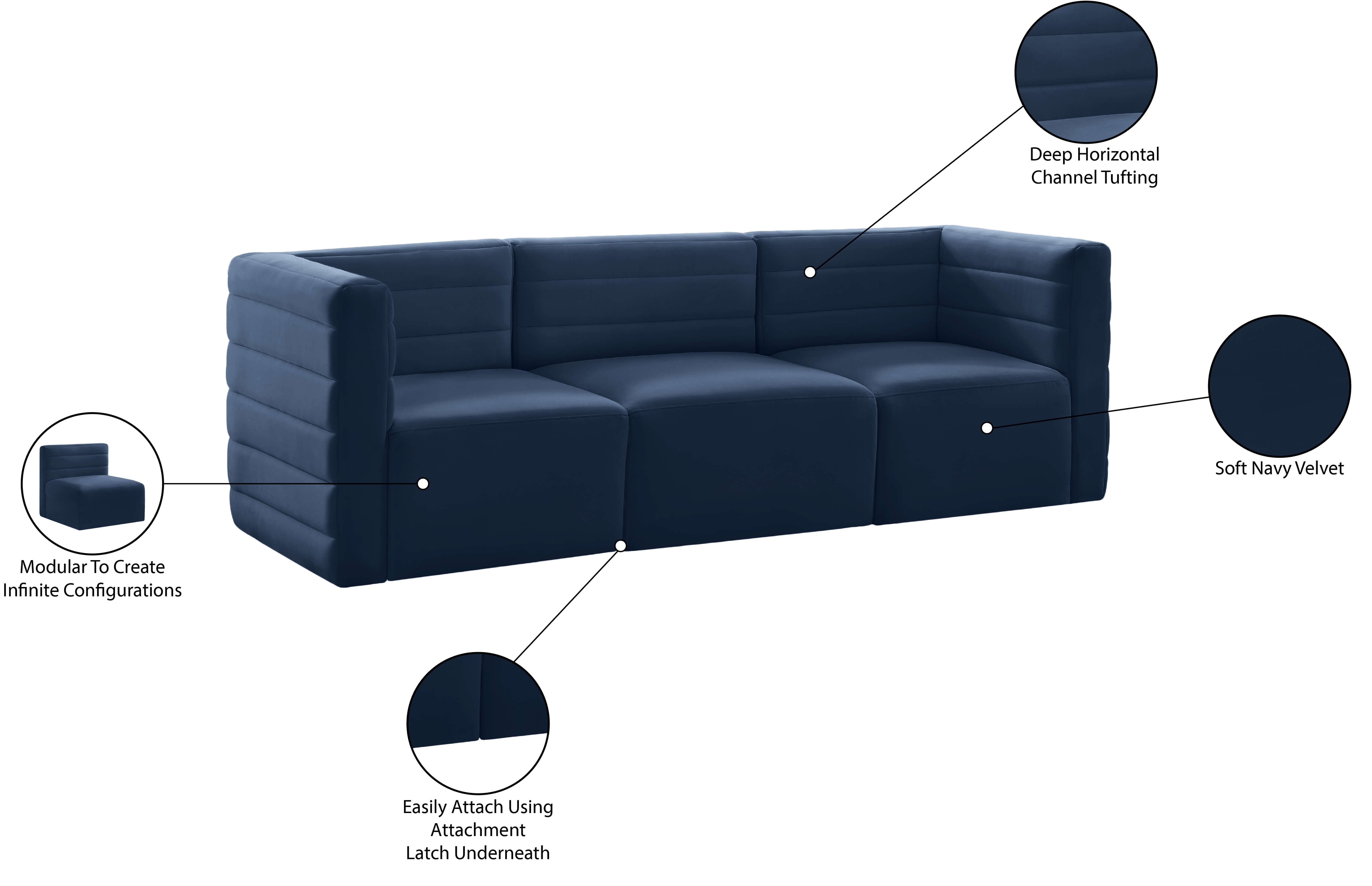 Quincy 95" Velvet Modular Comfort Sofa