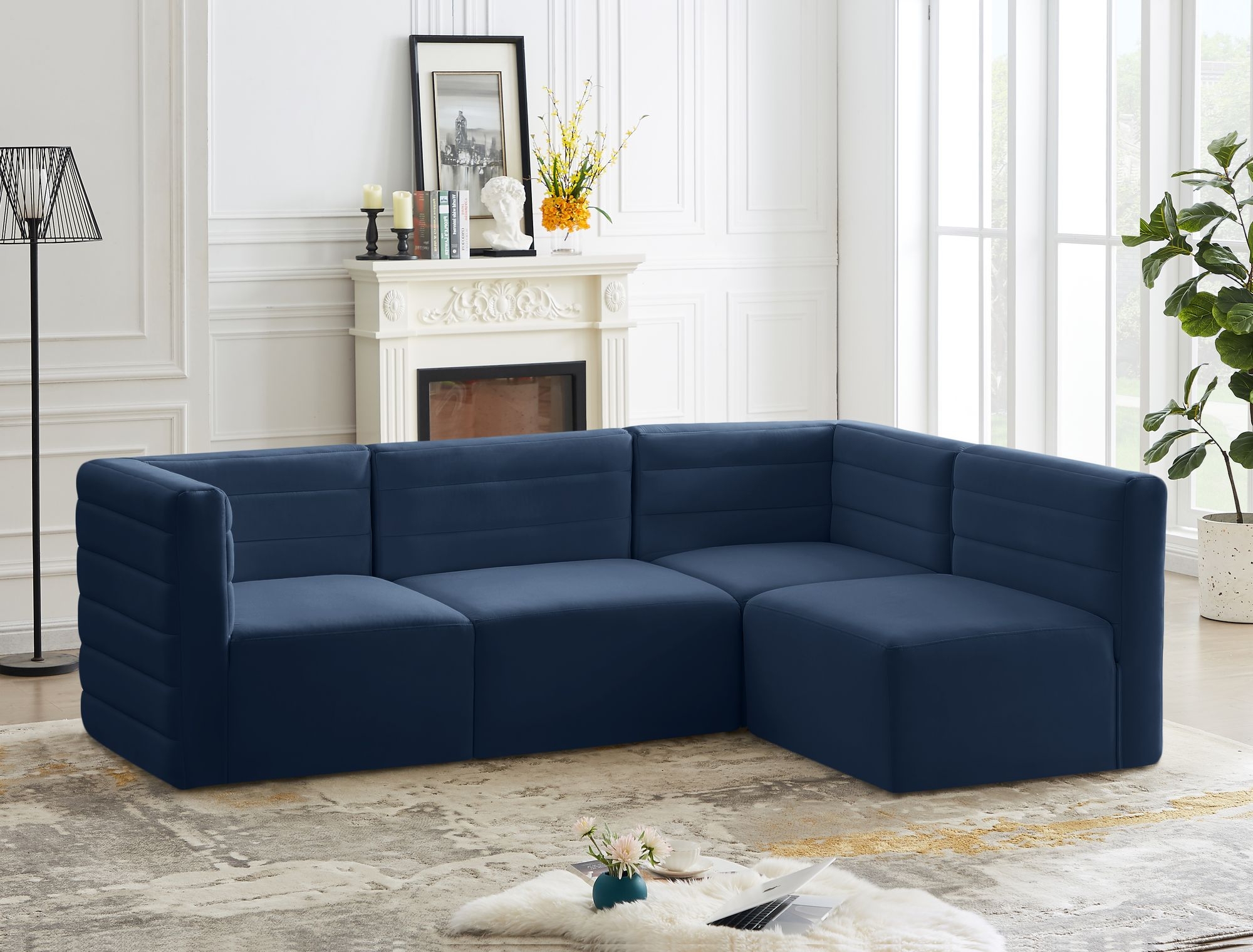 Quincy 95" 4-Piece Velvet Modular Comfort Sectional