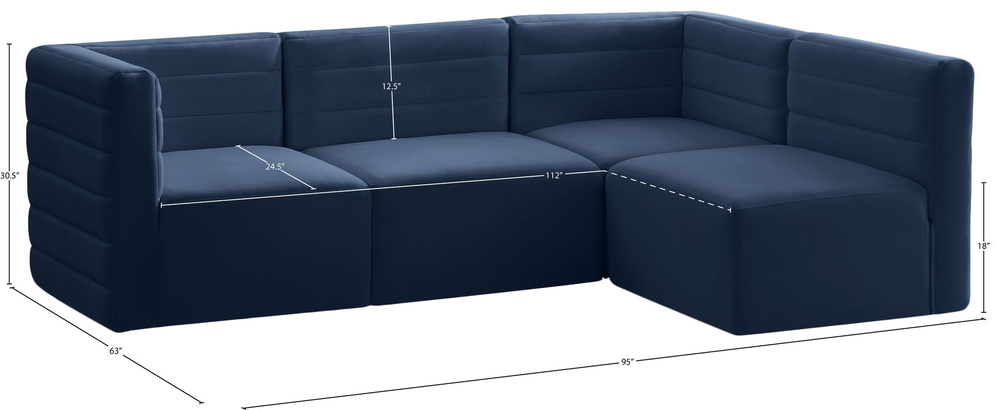 Quincy 95" 4-Piece Velvet Modular Comfort Sectional