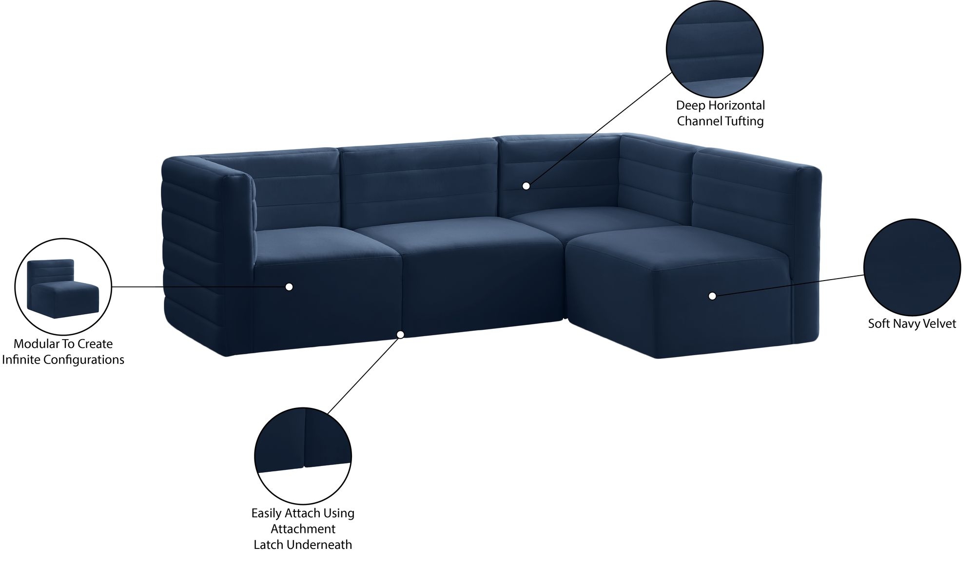 Quincy 95" 4-Piece Velvet Modular Comfort Sectional
