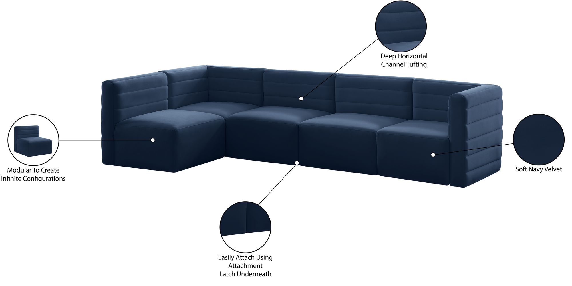 Quincy 126" 5-Piece Velvet Modular Comfort Sectional