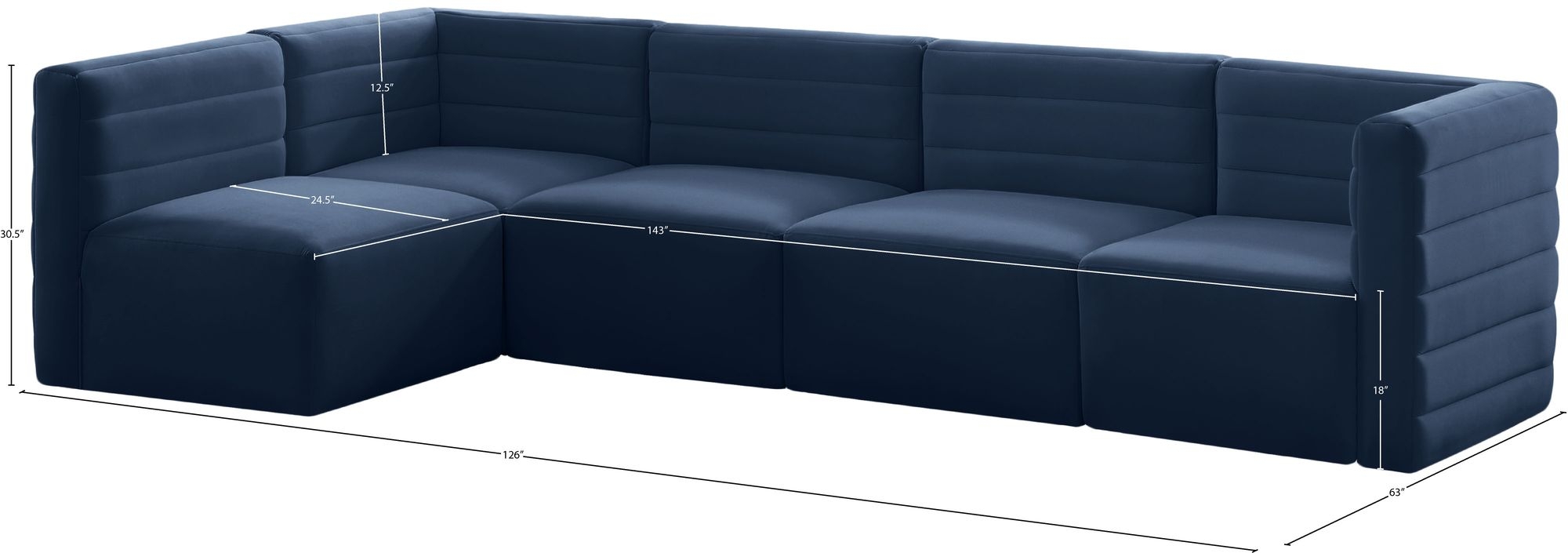 Quincy 126" 5-Piece Velvet Modular Comfort Sectional
