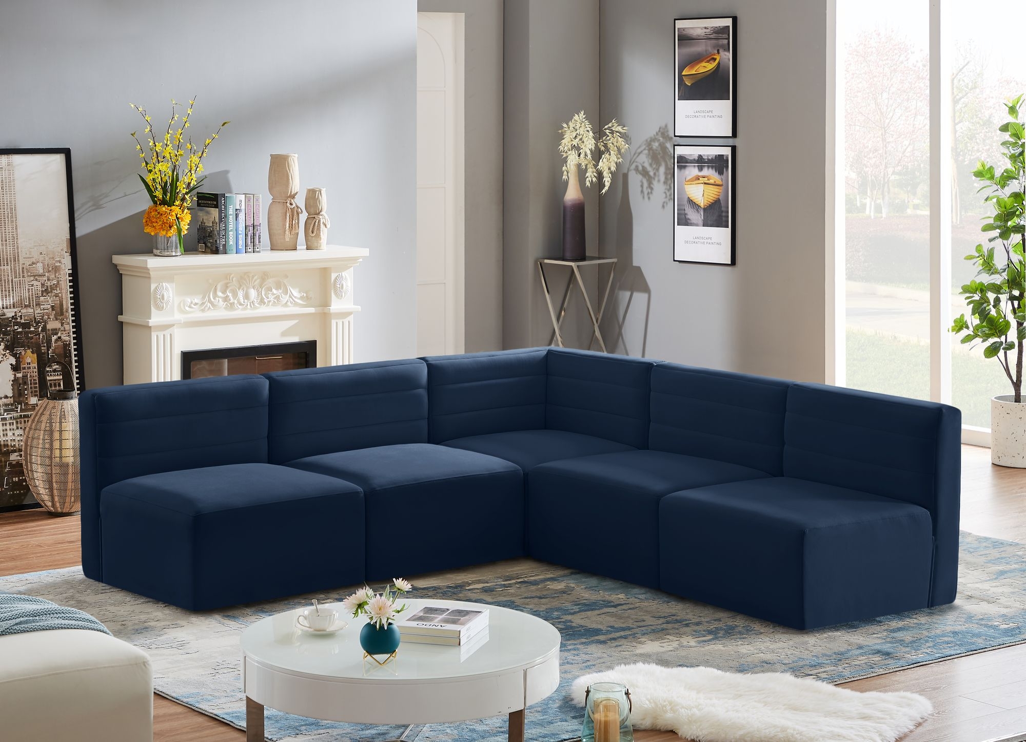 Quincy 95" 5-Piece Velvet Modular Comfort Armless Sectional