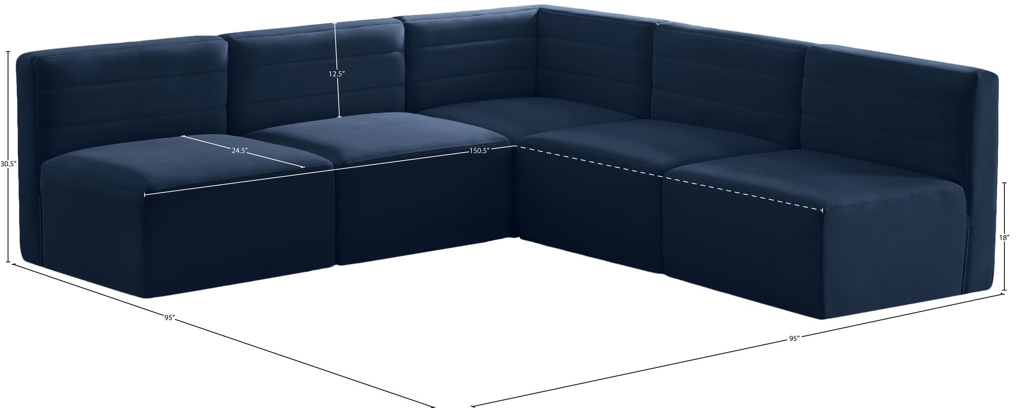 Quincy 95" 5-Piece Velvet Modular Comfort Armless Sectional