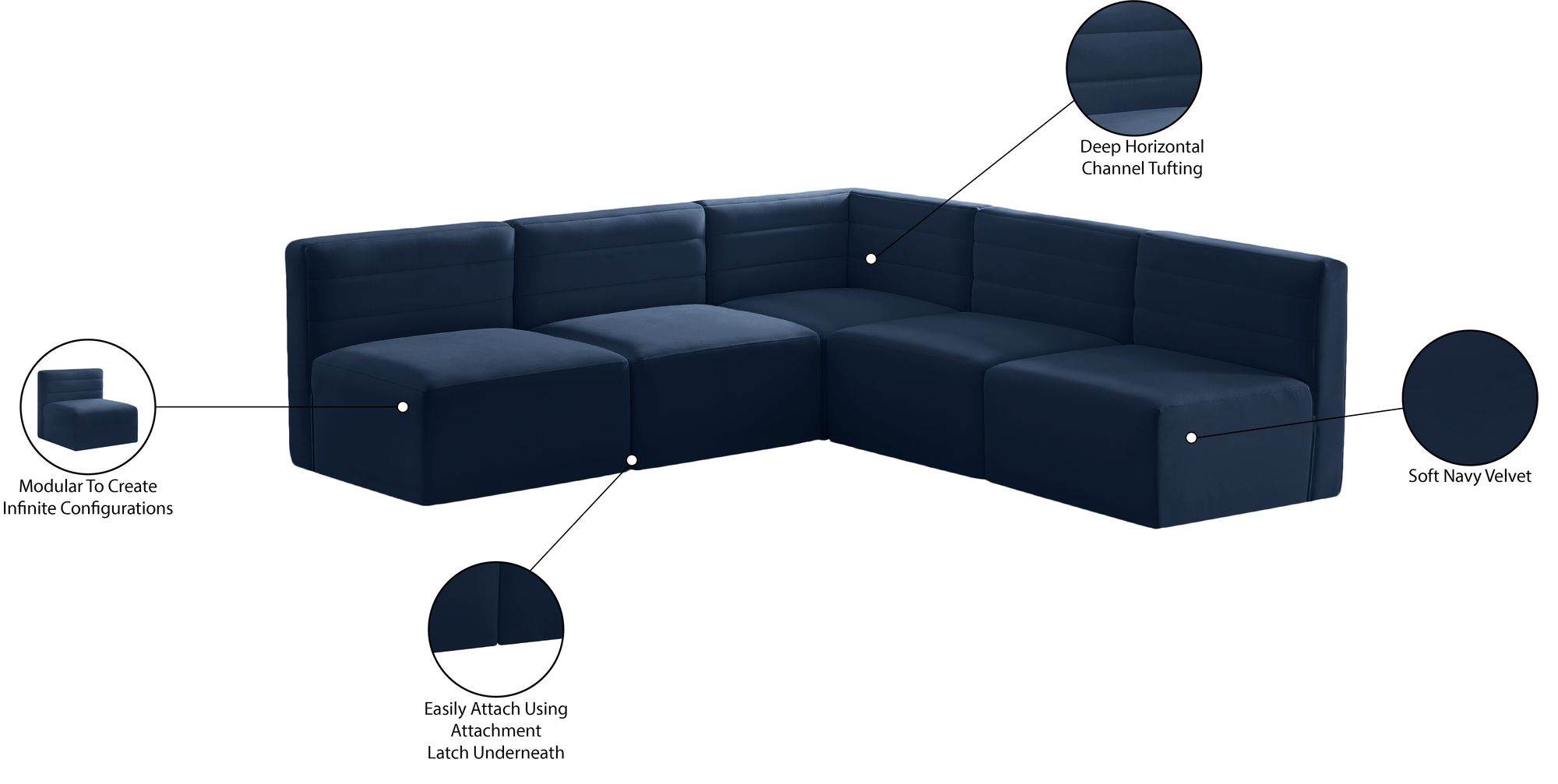Quincy 95" 5-Piece Velvet Modular Comfort Armless Sectional