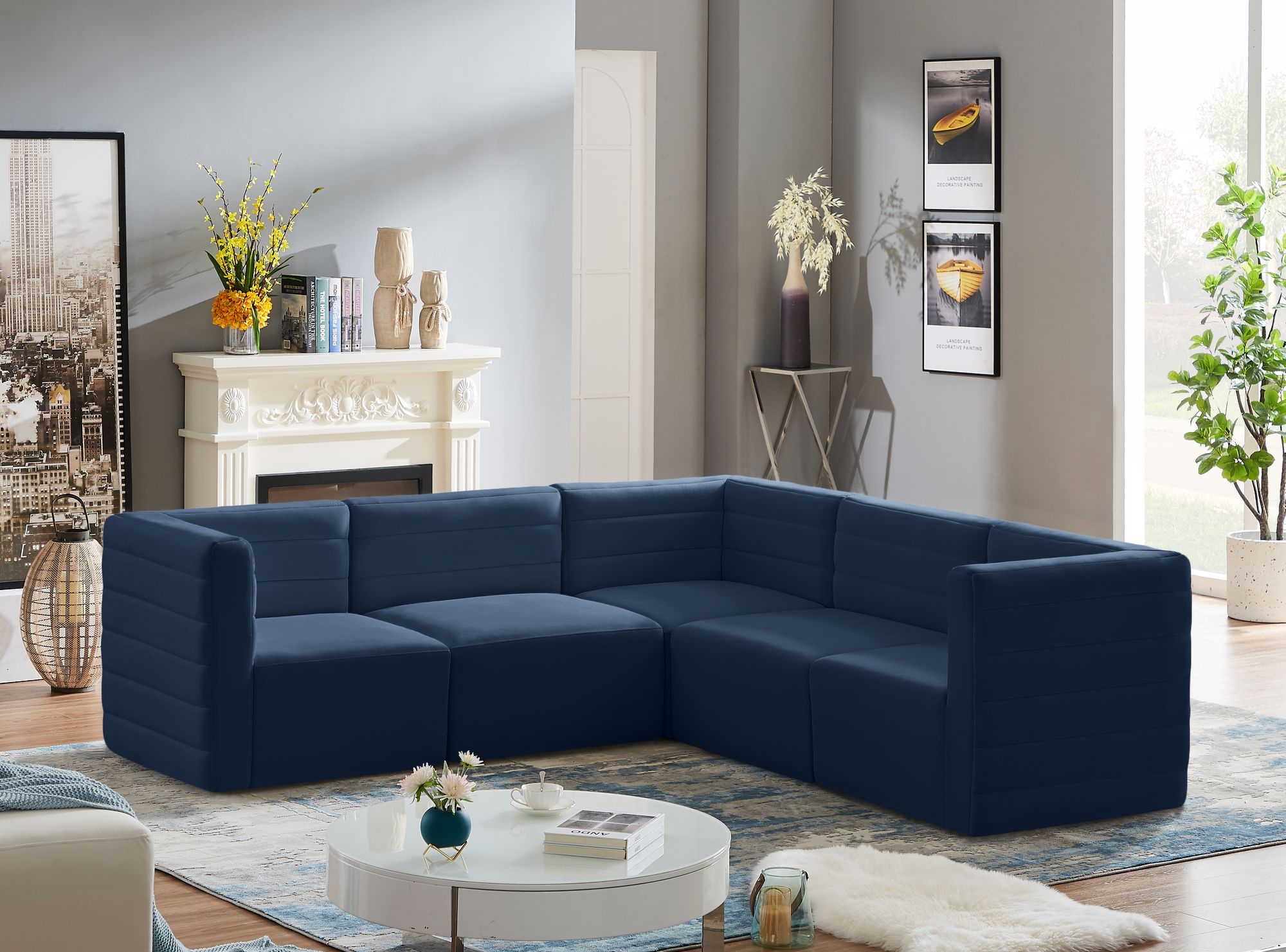 Quincy 95" 5-Piece Velvet Modular Comfort Sectional