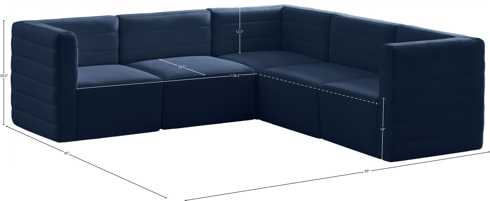 Quincy 95" 5-Piece Velvet Modular Comfort Sectional