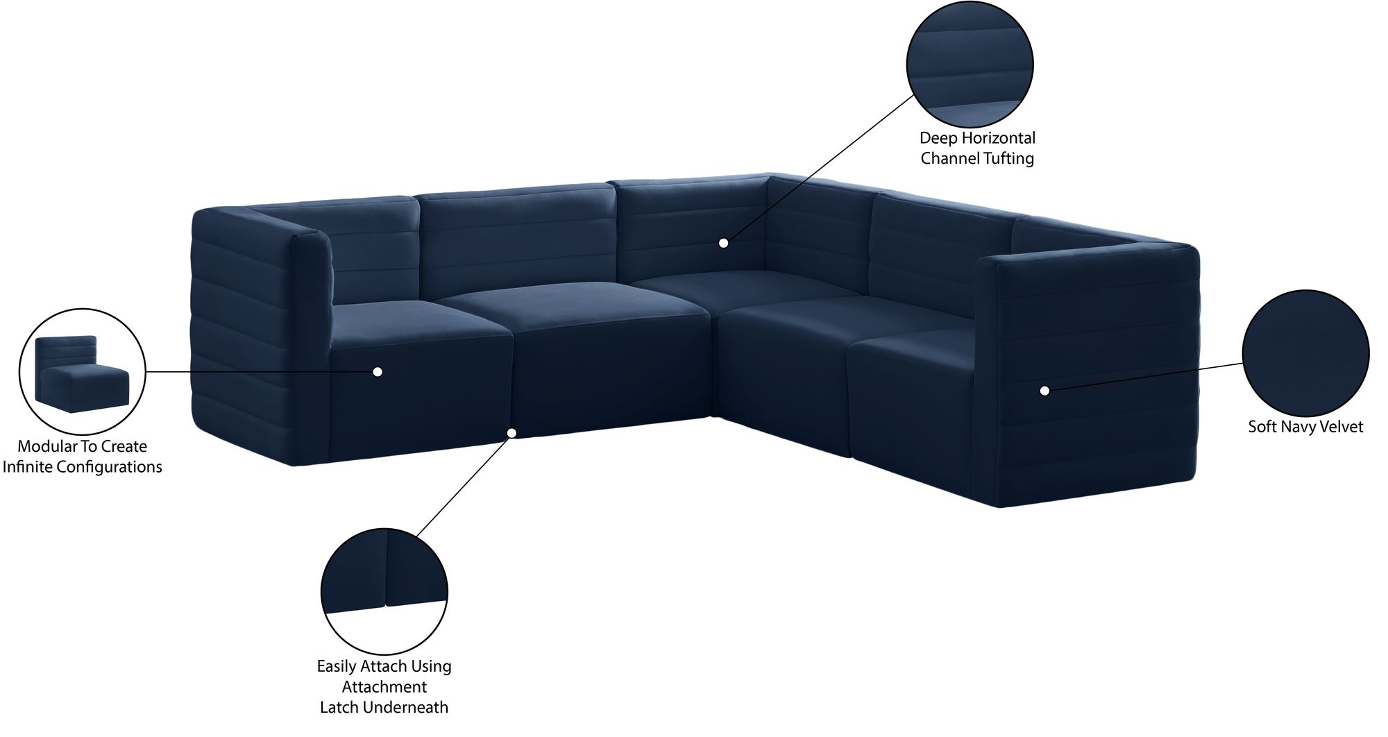 Quincy 95" 5-Piece Velvet Modular Comfort Sectional