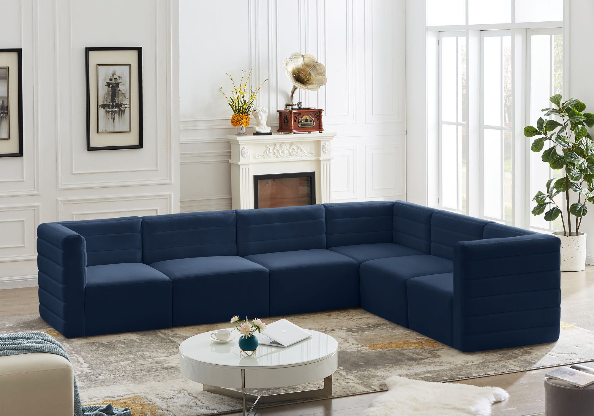 Quincy 126" 6-Piece Velvet Modular Comfort Sectional