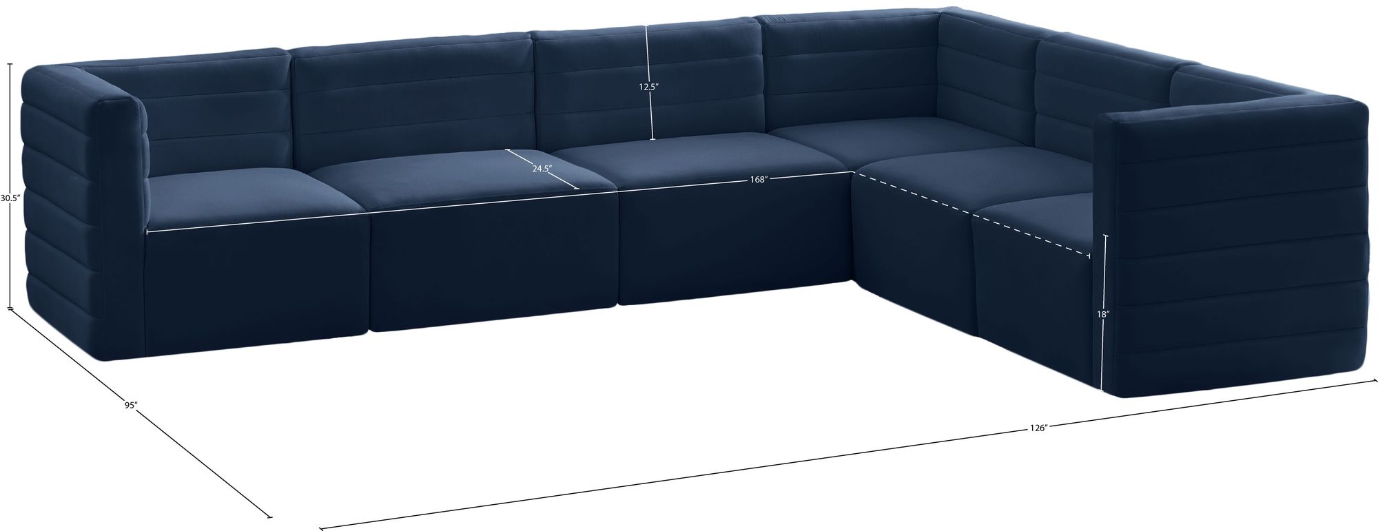 Quincy 126" 6-Piece Velvet Modular Comfort Sectional