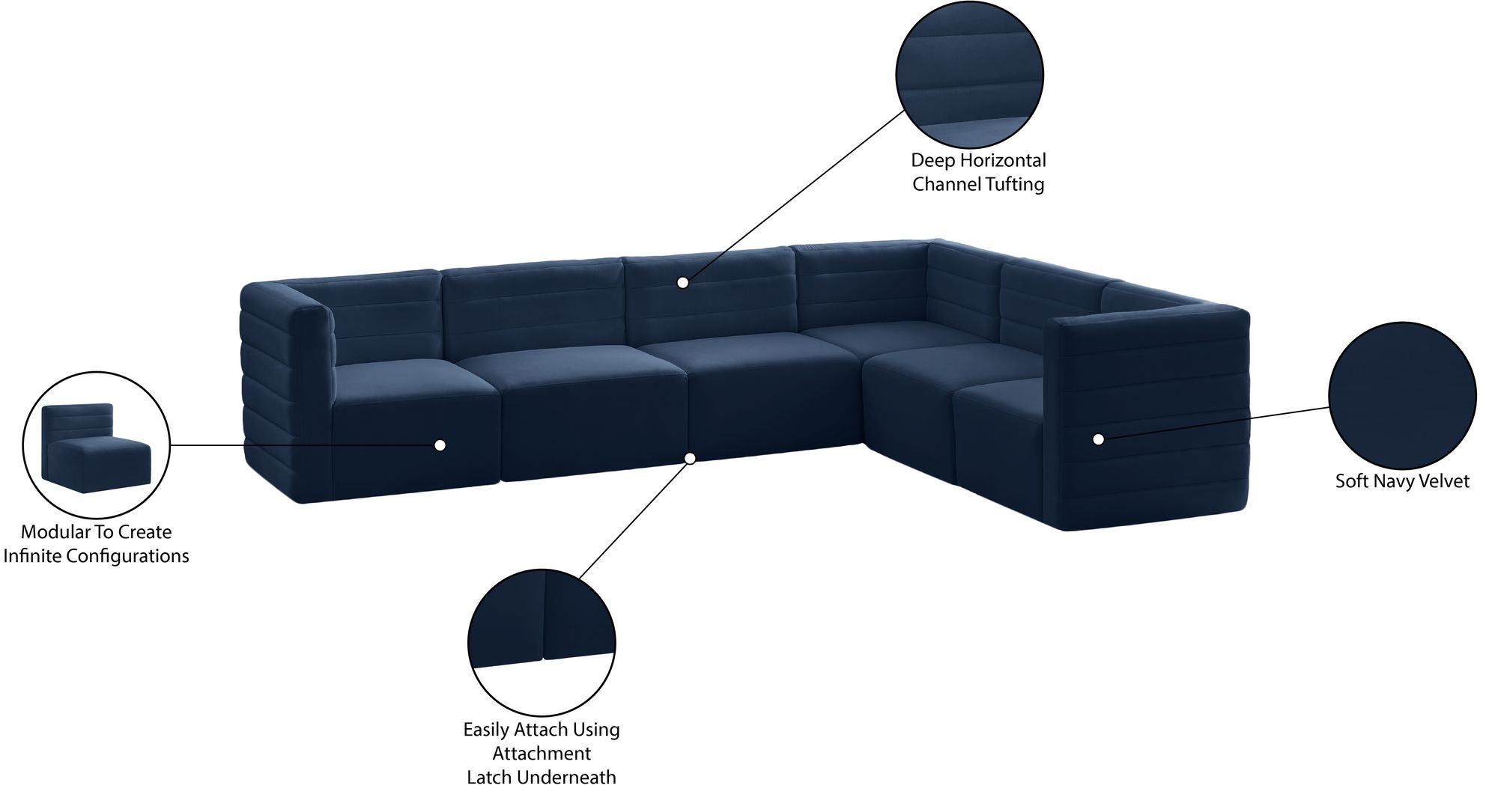 Quincy 126" 6-Piece Velvet Modular Comfort Sectional