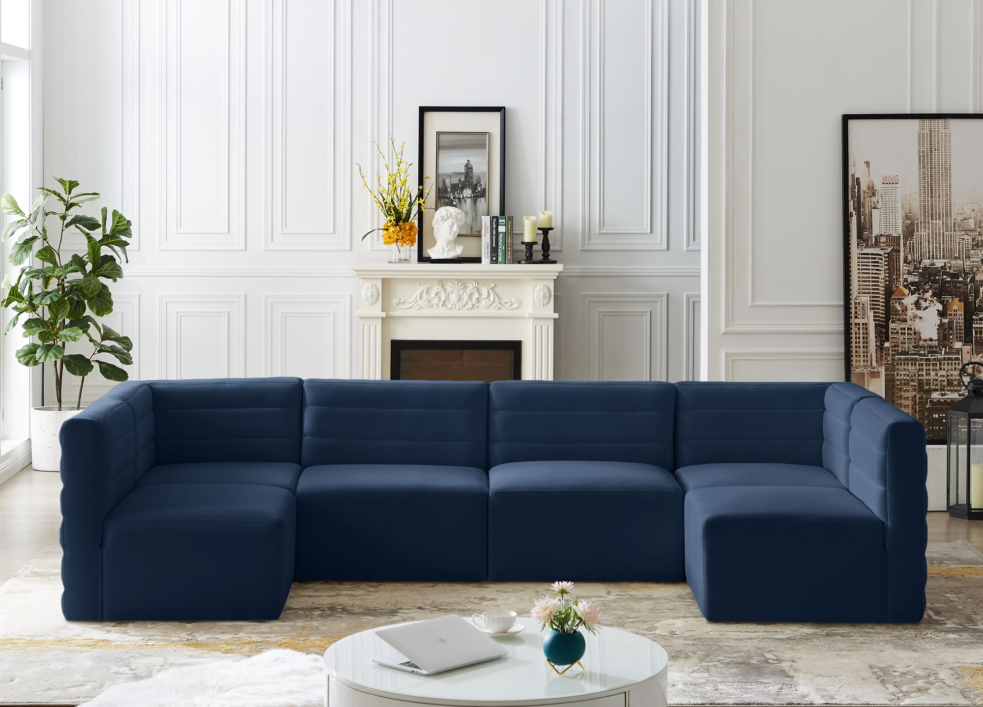 Quincy 126" 6-Piece Velvet Modular Comfort U-Shape Sectional