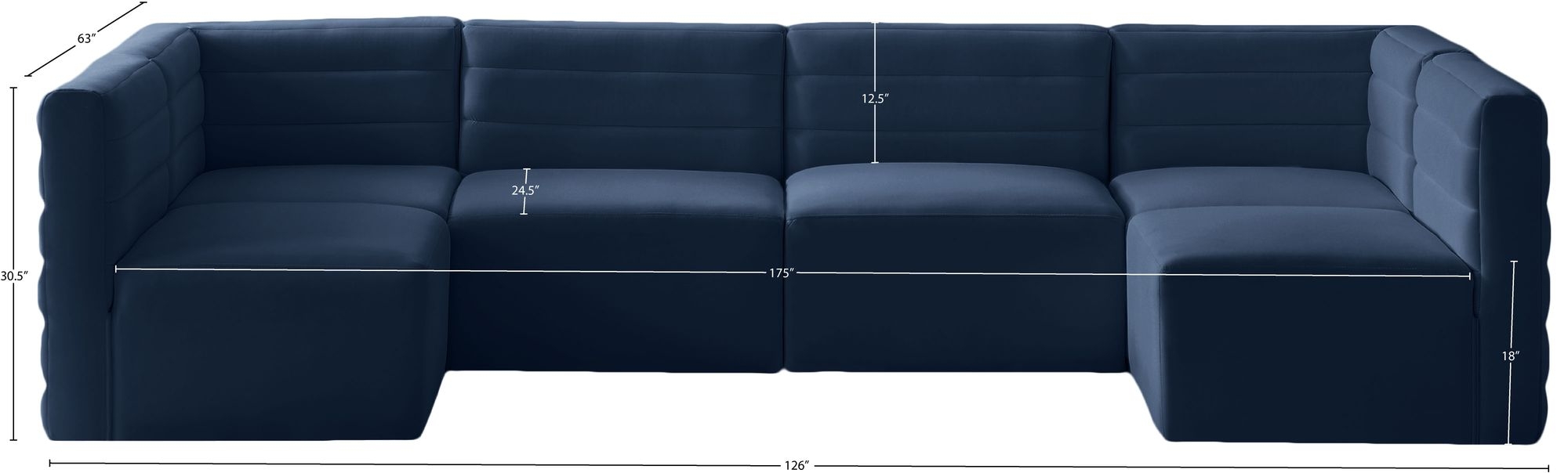 Quincy 126" 6-Piece Velvet Modular Comfort U-Shape Sectional