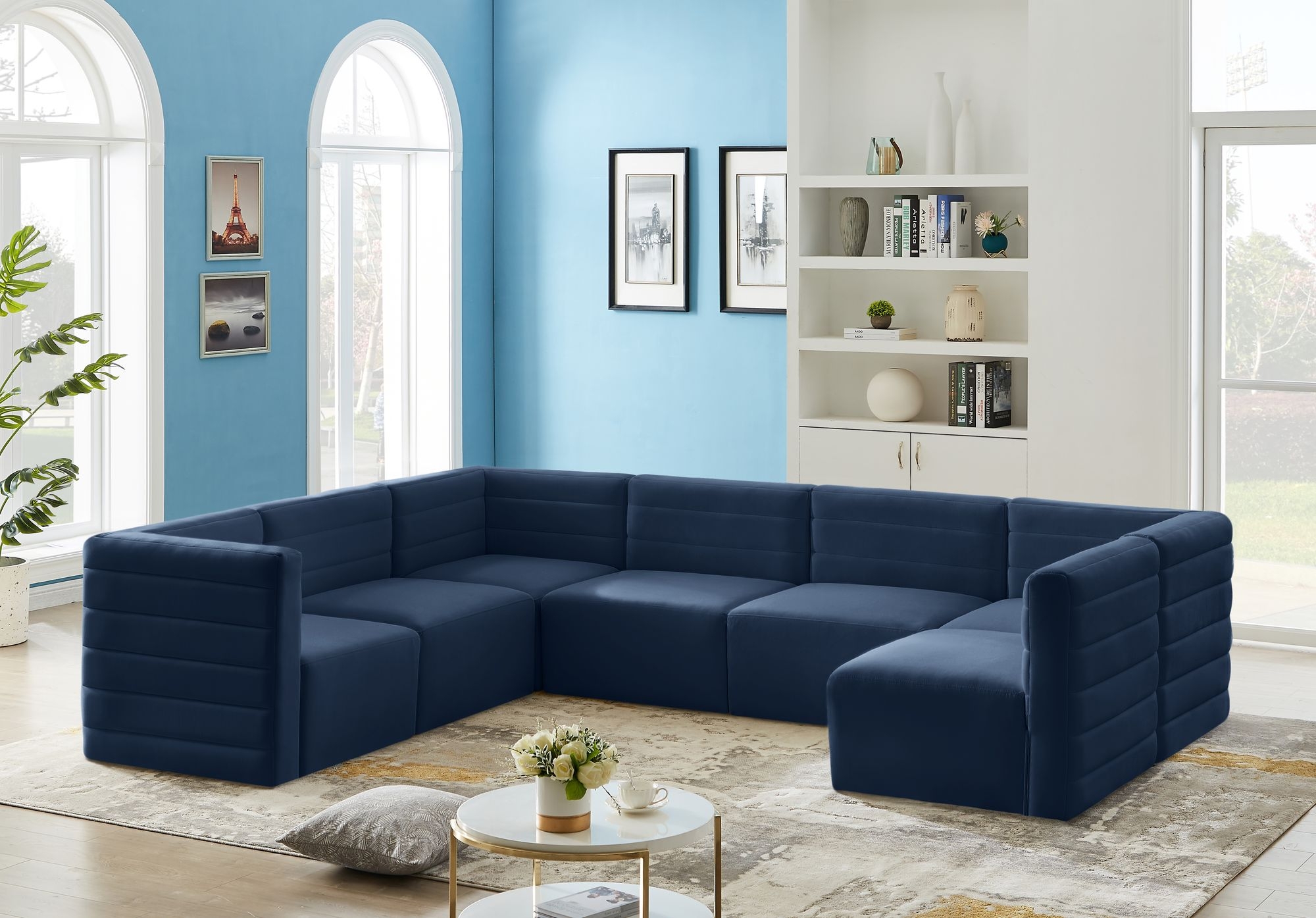 Quincy 126" 7-Piece Velvet Modular Comfort Sectional