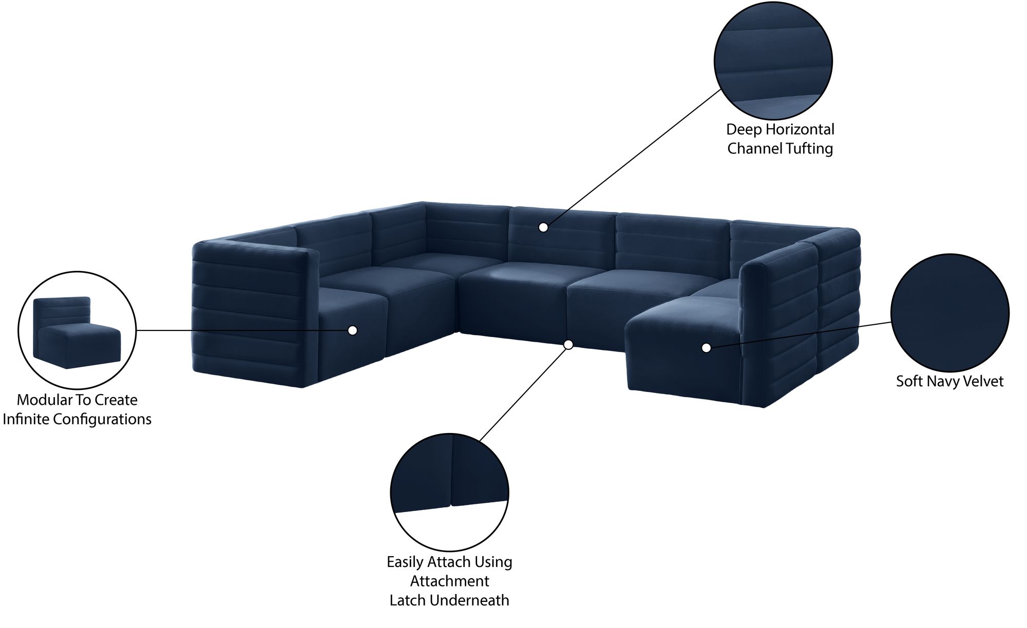 Quincy 126" 7-Piece Velvet Modular Comfort Sectional