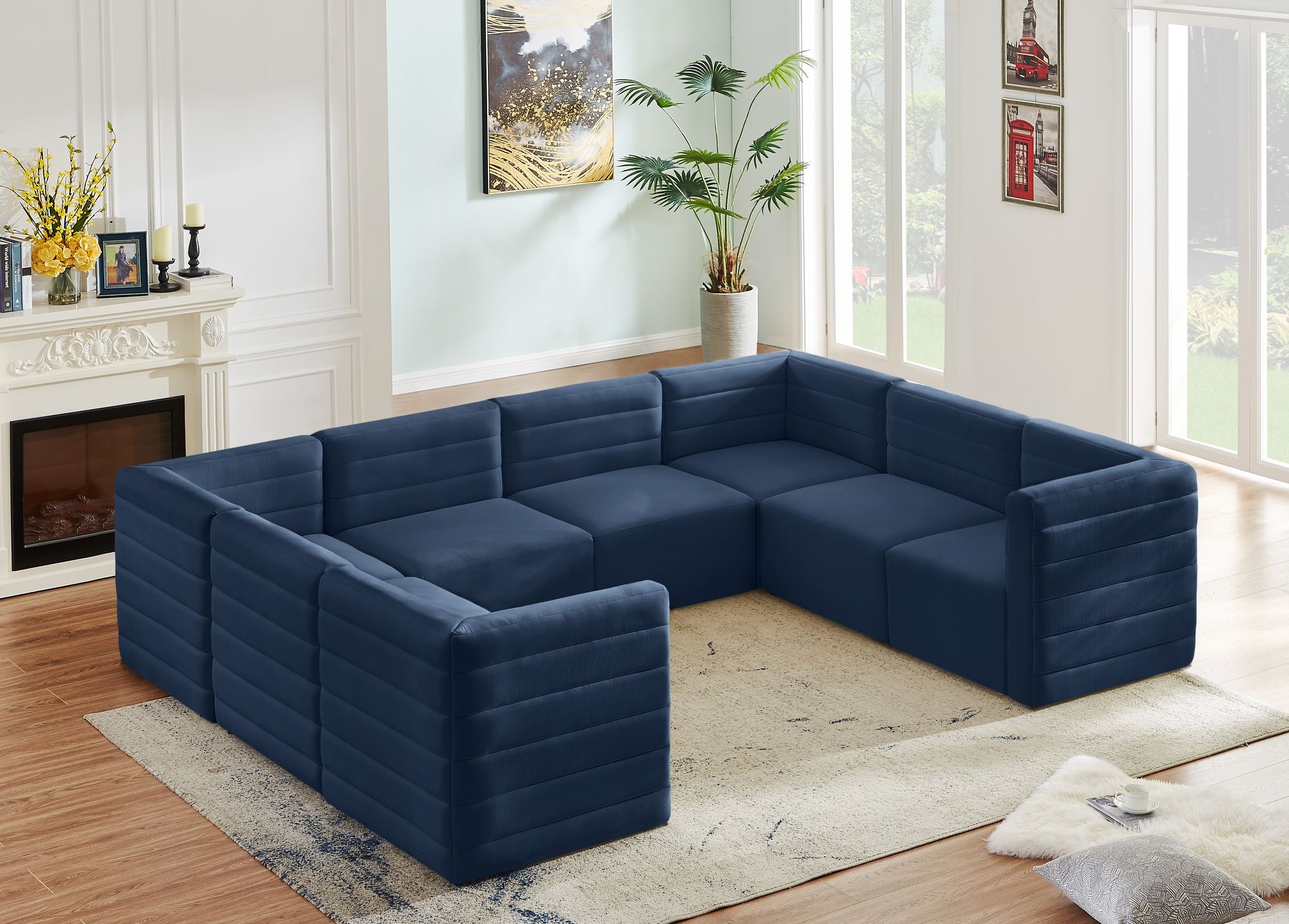 Quincy 126" 8-Piece Velvet Modular Comfort Sectional