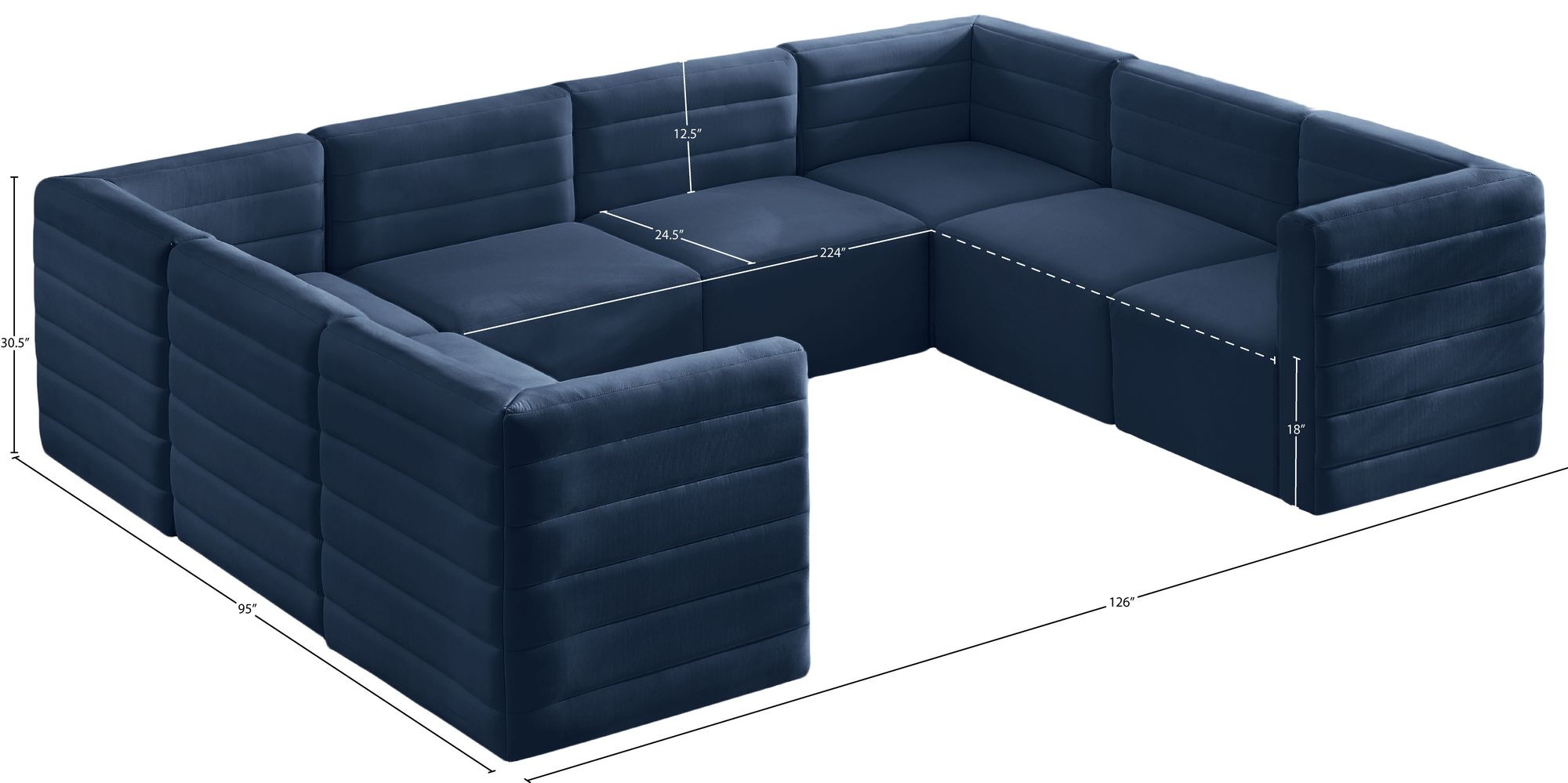 Quincy 126" 8-Piece Velvet Modular Comfort Sectional