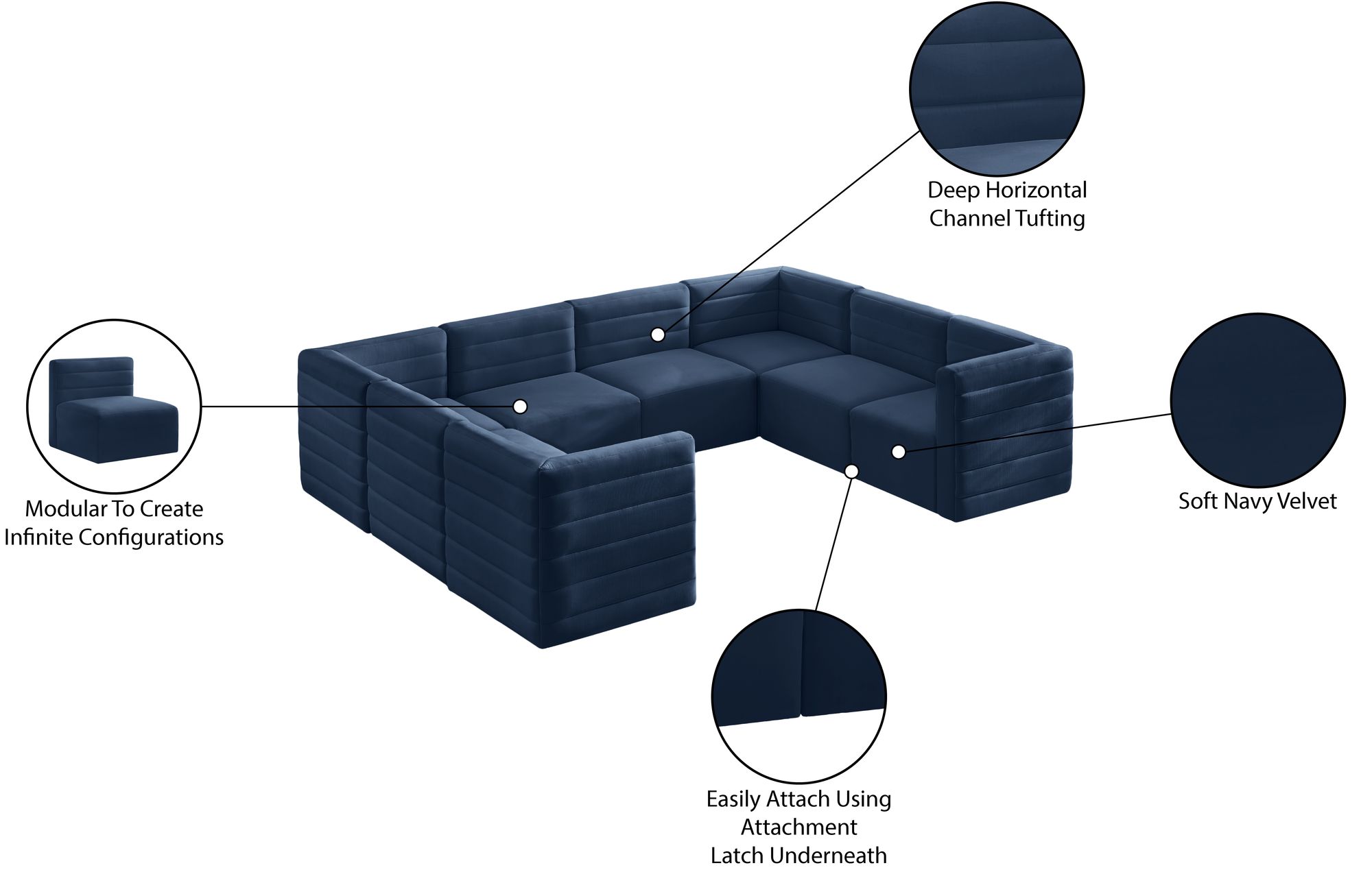 Quincy 126" 8-Piece Velvet Modular Comfort Sectional