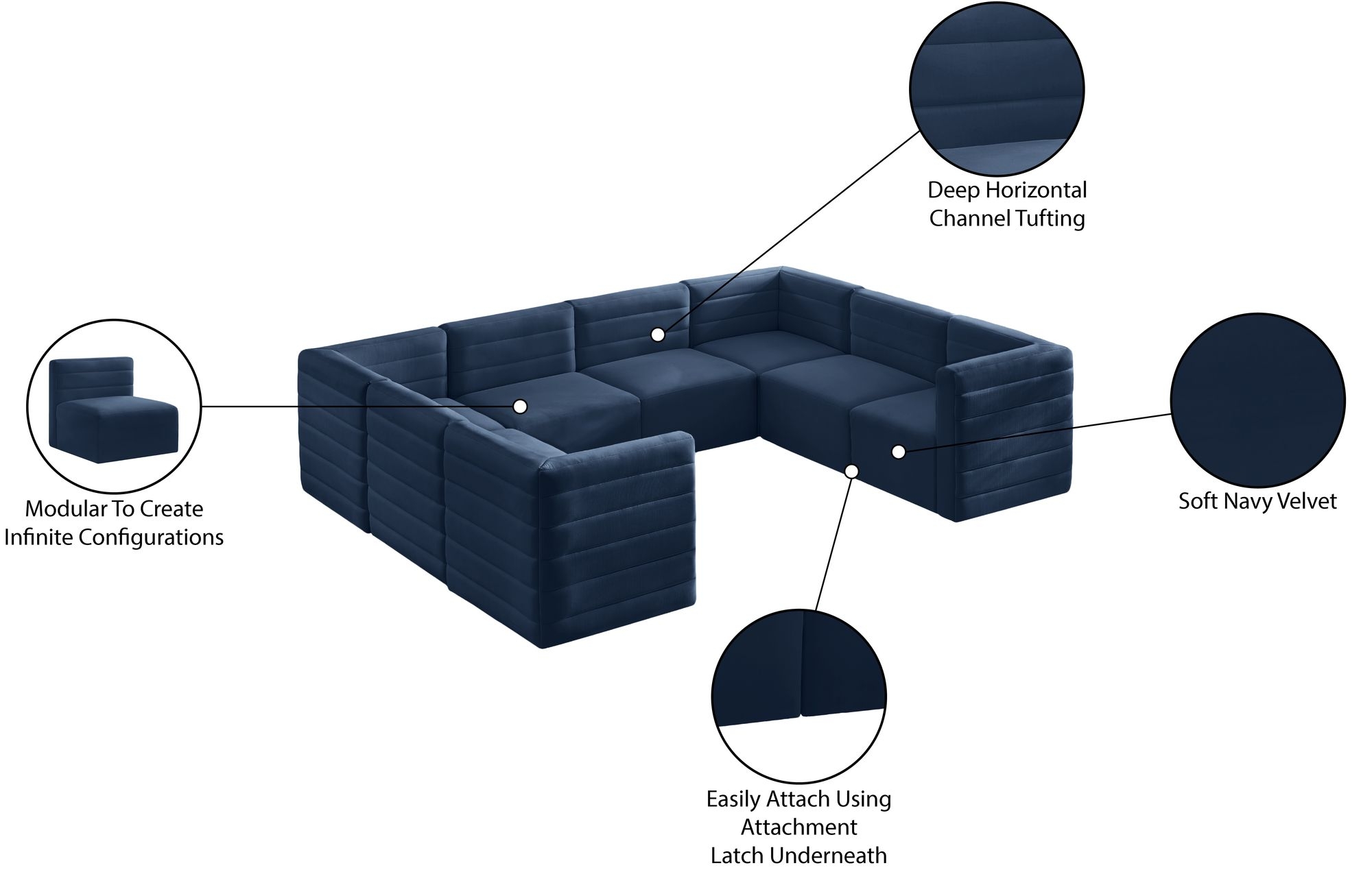 Quincy 126" 8-Piece Velvet Modular Comfort Sectional
