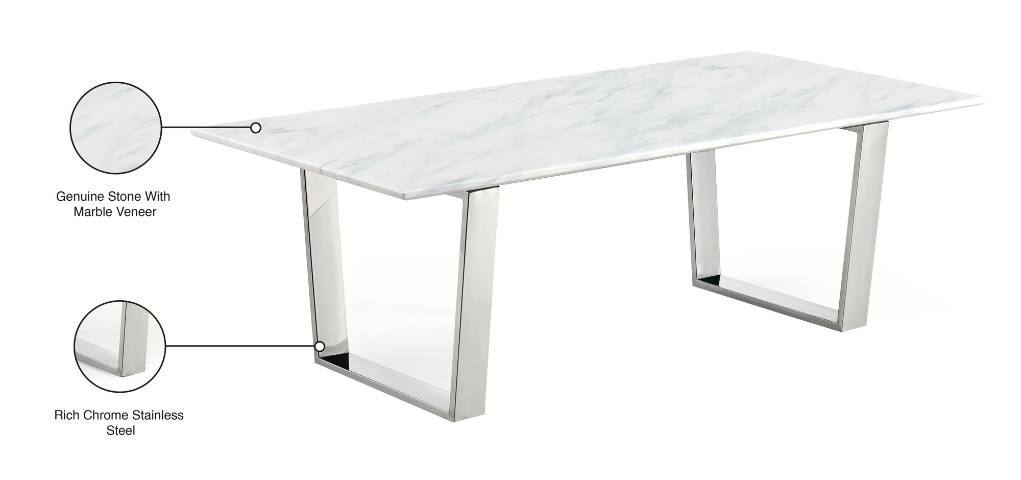 Carlton 48" Rectangular Genuine Stone Coffee Table with Chrome Stainless Steel Base